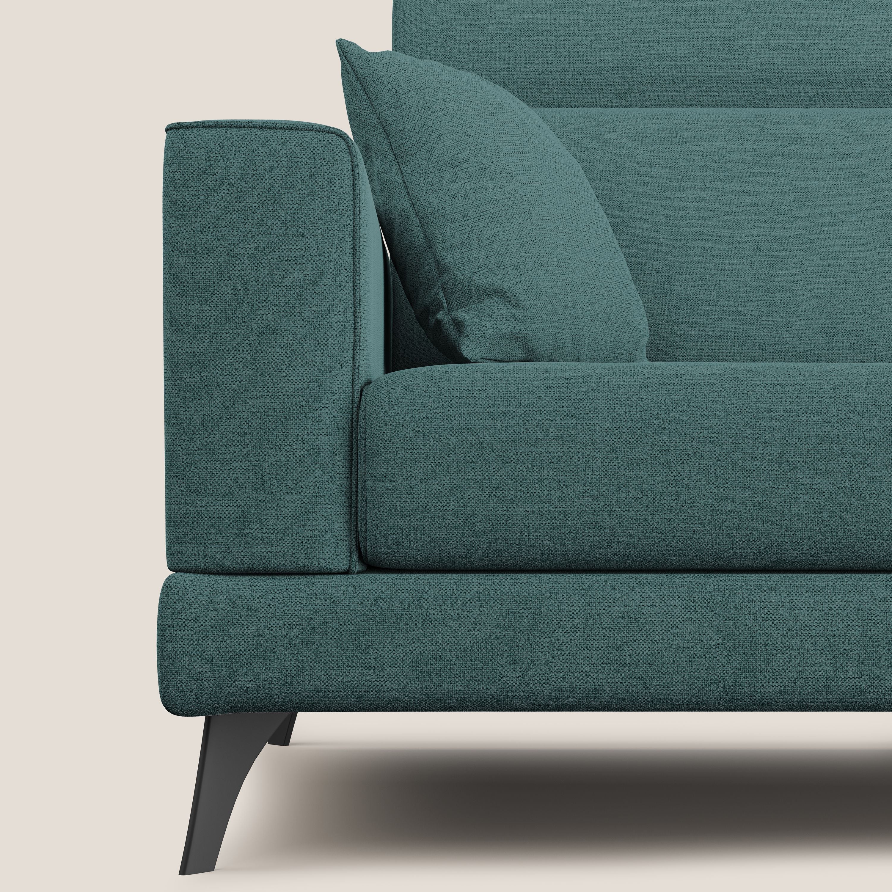 Slide Divano con schienali traslanti e poggiatesta in tessuto simil cotone impermeabile T19 petrolio - divani.store