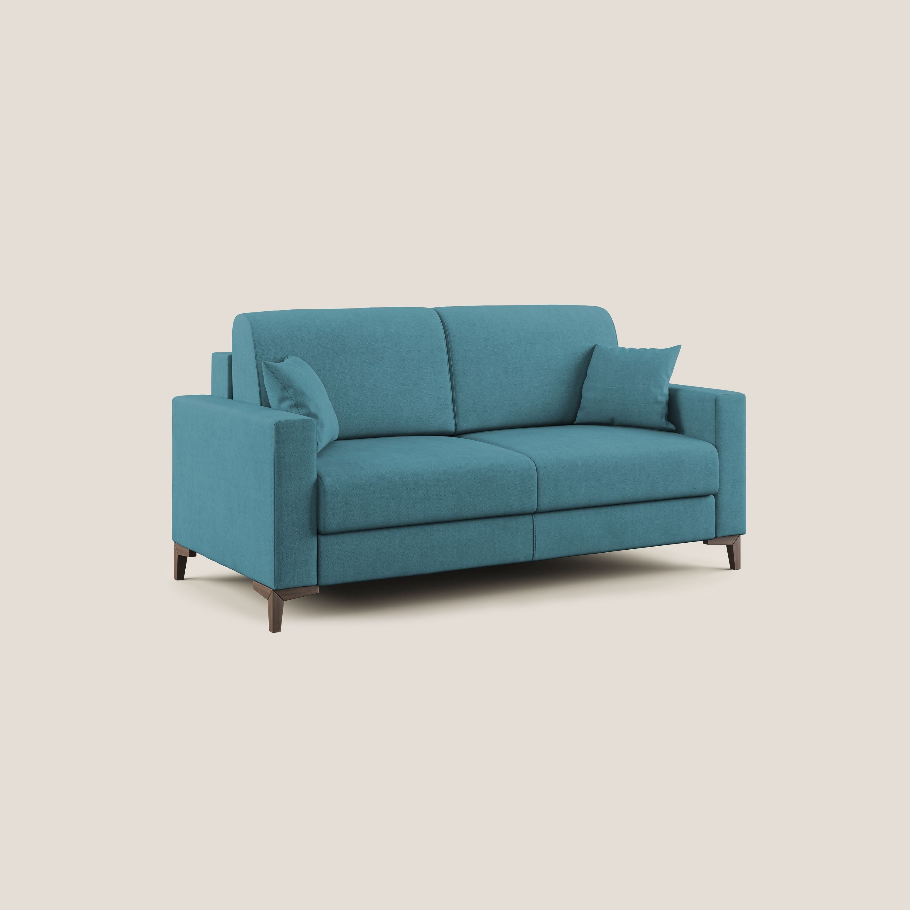 Kafka divano letto matrimoniale in morbido tessuto impermeabile T02 azzurro - divani.store