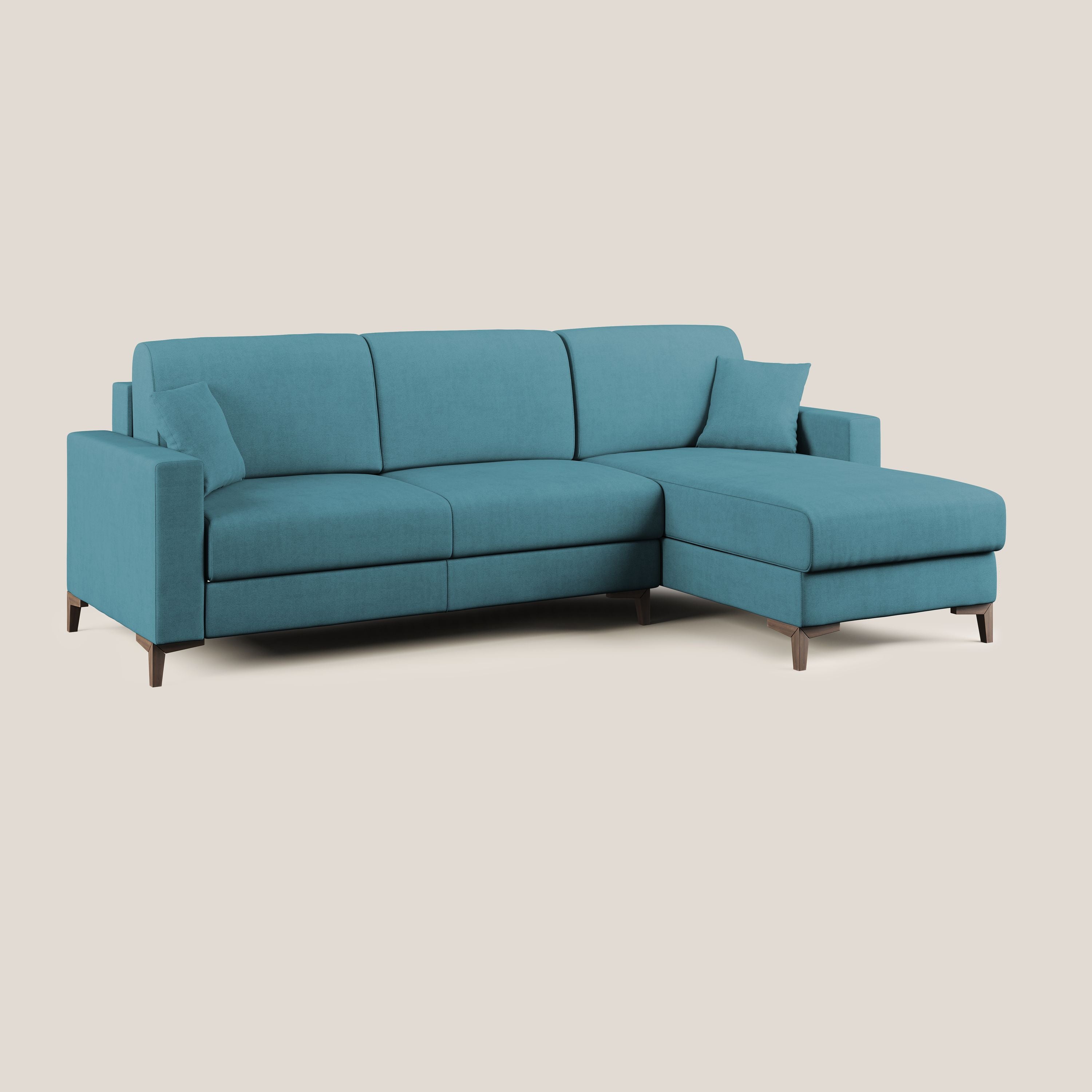 Kafka divano letto angolare in morbido tessuto impermeabile T02 azzurro - divani.store