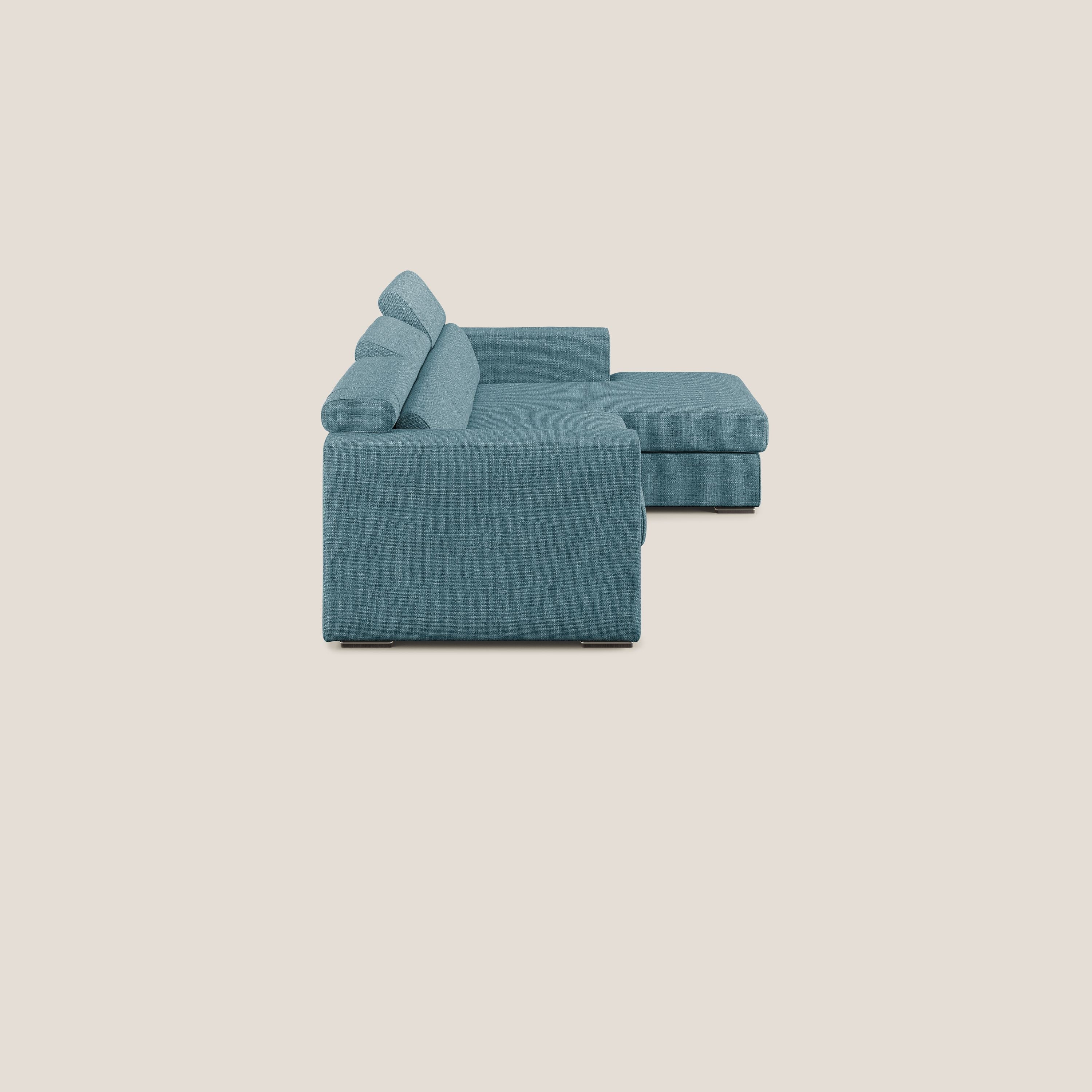 Vegas divano angolare con poggiatesta reclinabili in morbido tessuto impermeabile T06 azzurro - divani.store