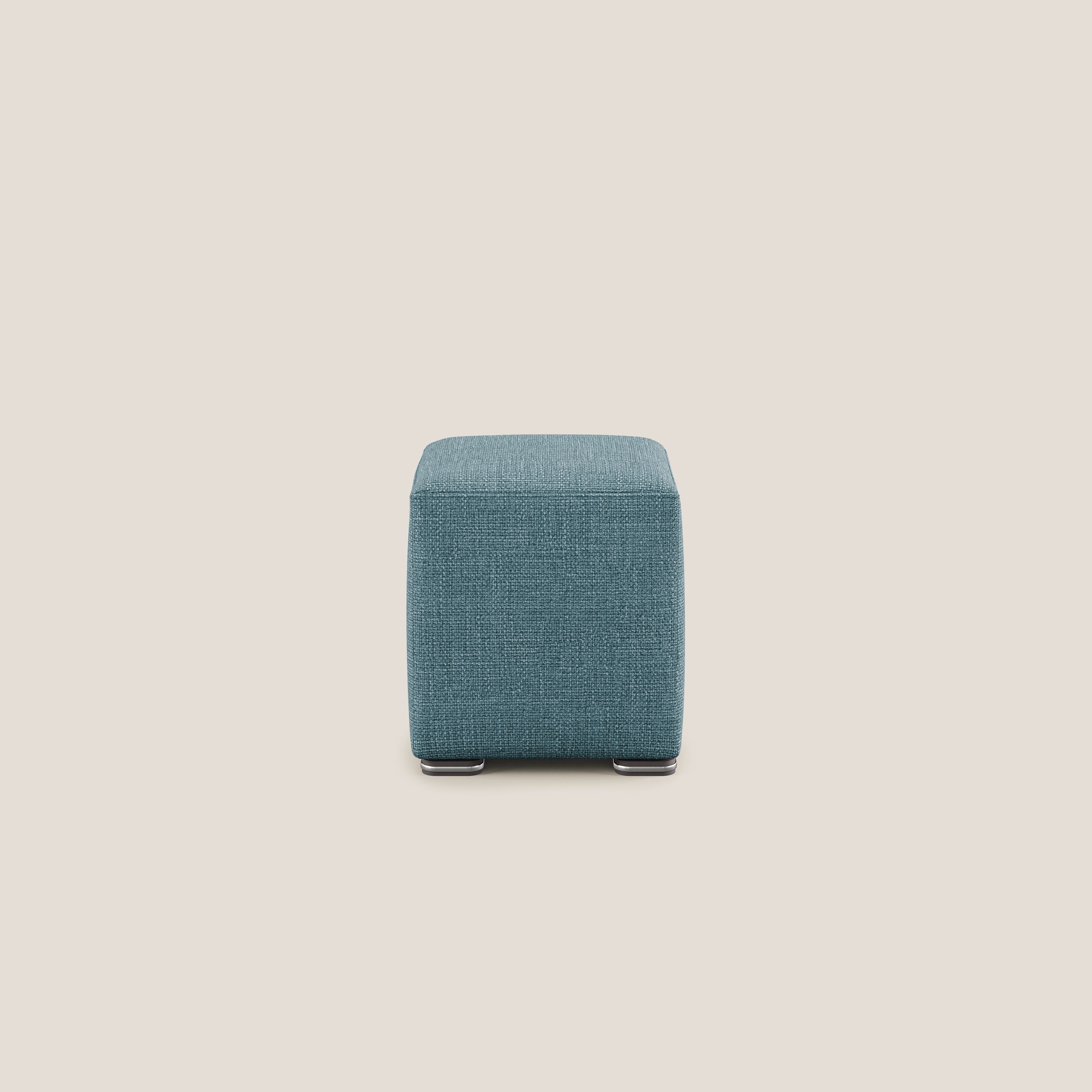 Cube pouf in morbido tessuto impermeabile ad intreccio melangiato T06 azzurro - divani.store