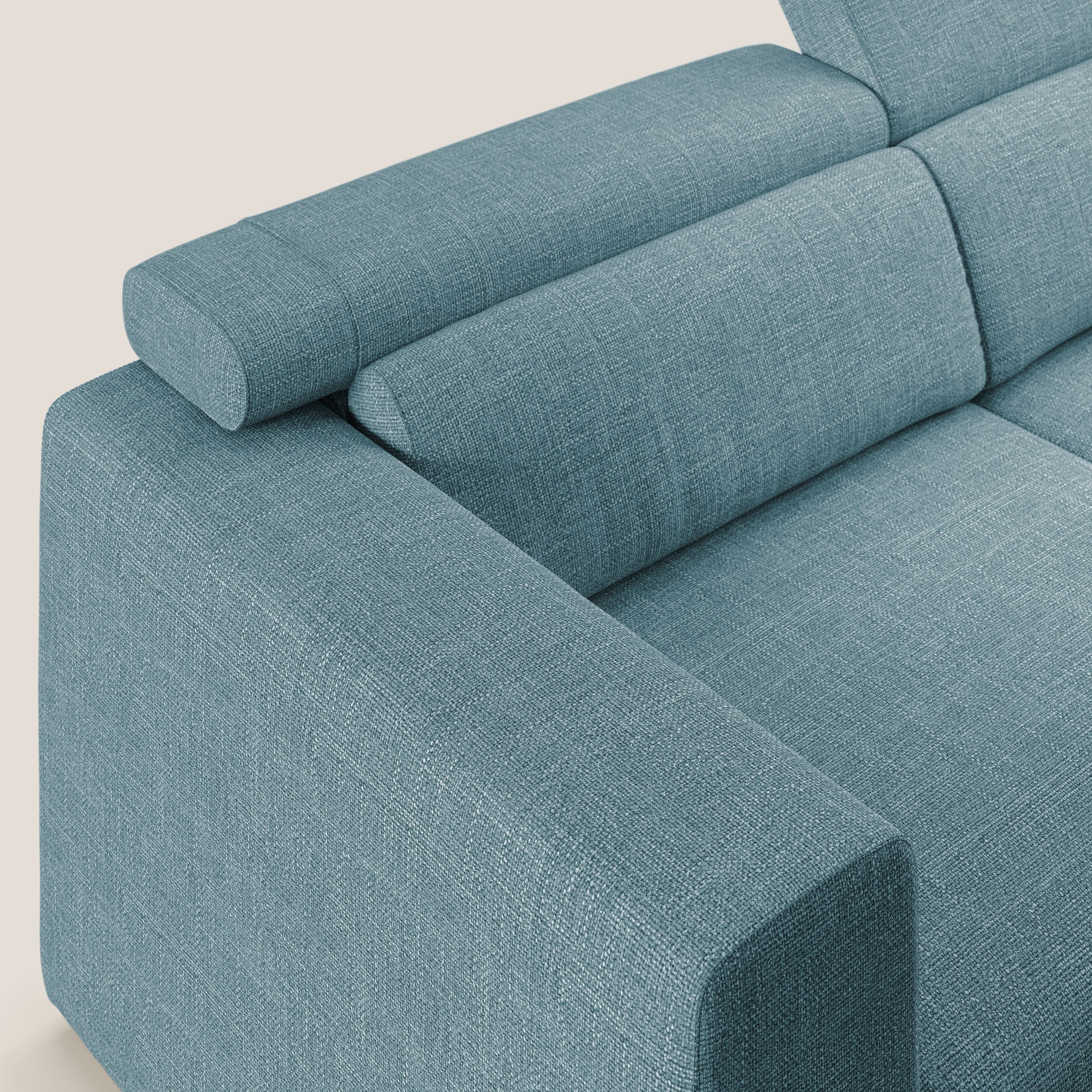 Vegas divano con poggiatesta reclinabili in morbido tessuto impermeabile T06 azzurro - divani.store