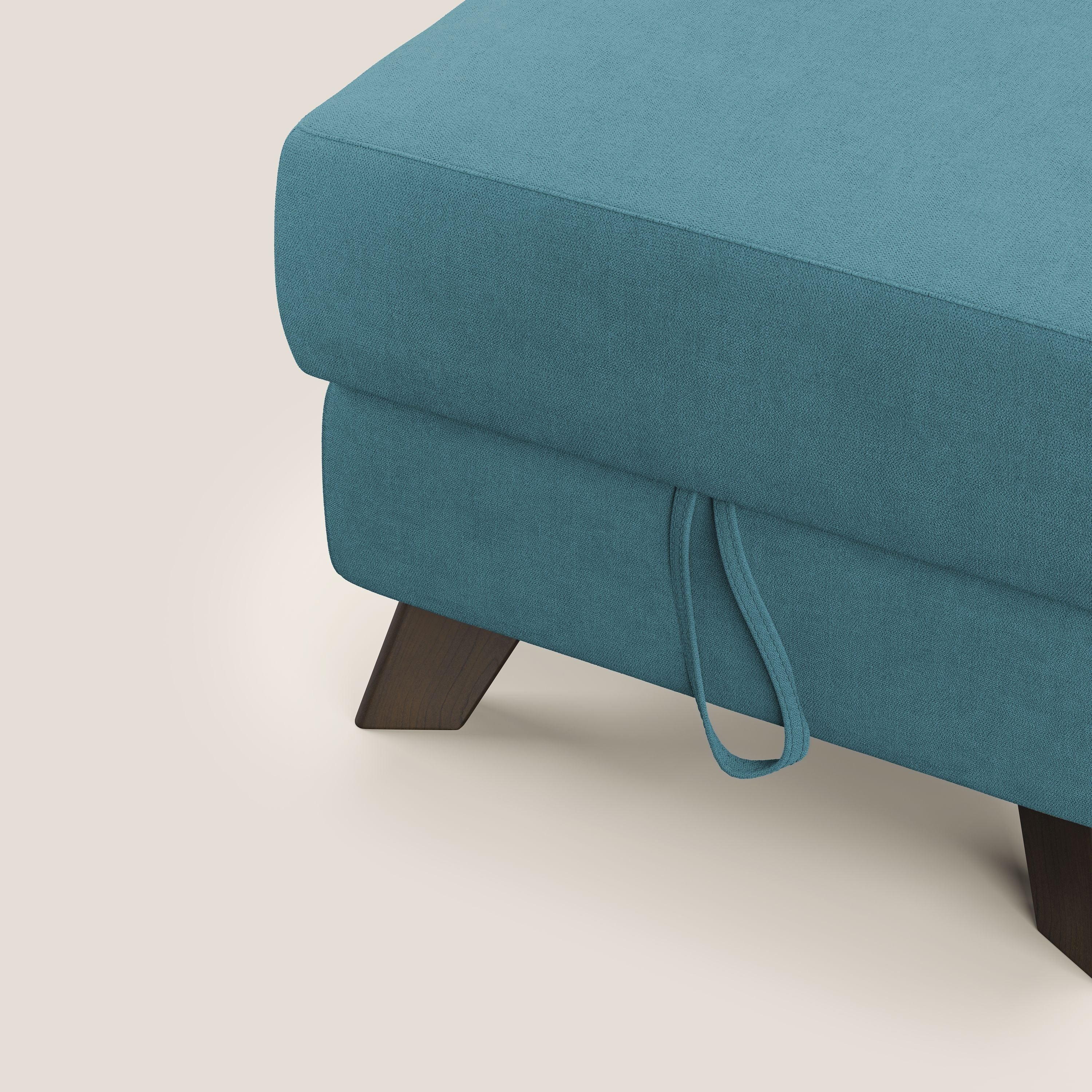 Moon Pouf contenitore e piedini alti in tessuto morbido impermeabile T02 azzurro - divani.store