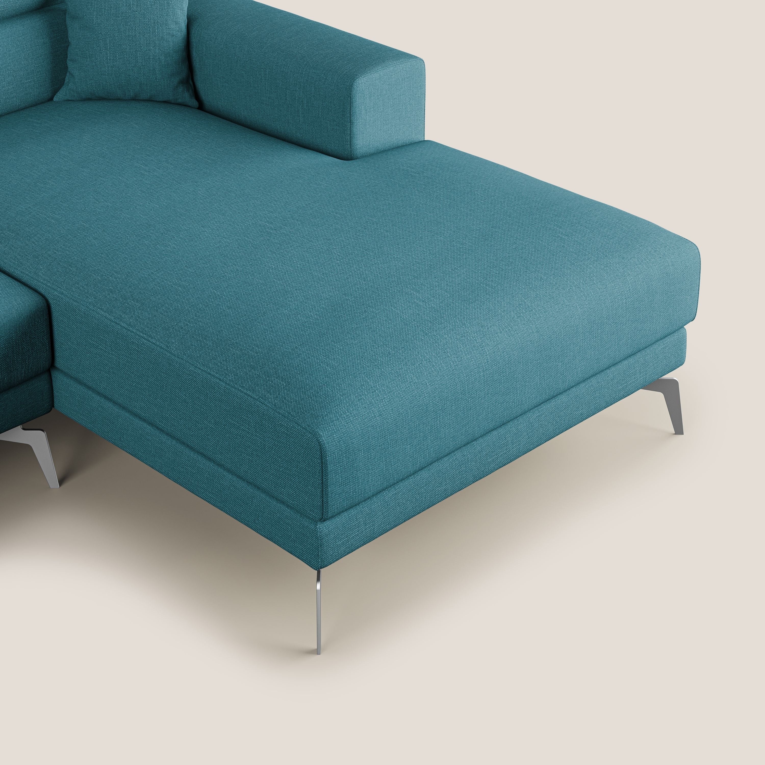 Blade Divano moderno angolare con poggiatesta reclinabili in tessuto impermeabile simil-cotone T13 azzurro - divani.store