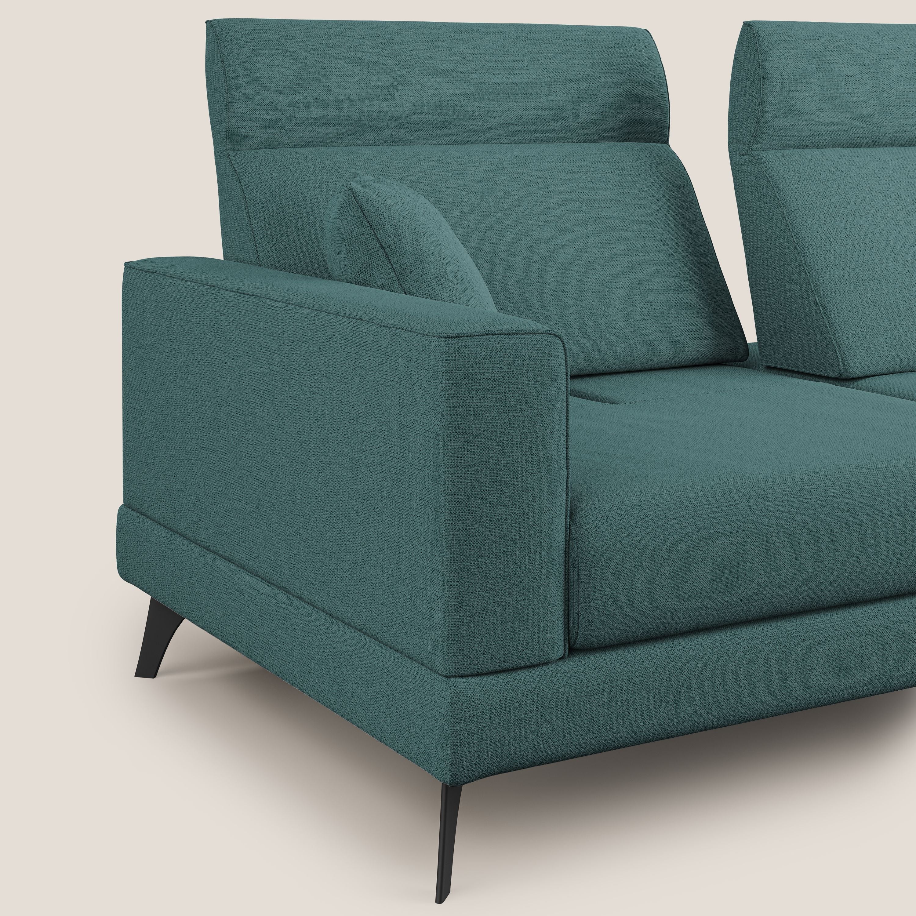 Slide Divano con schienali traslanti e poggiatesta in tessuto simil cotone impermeabile T19 petrolio - divani.store