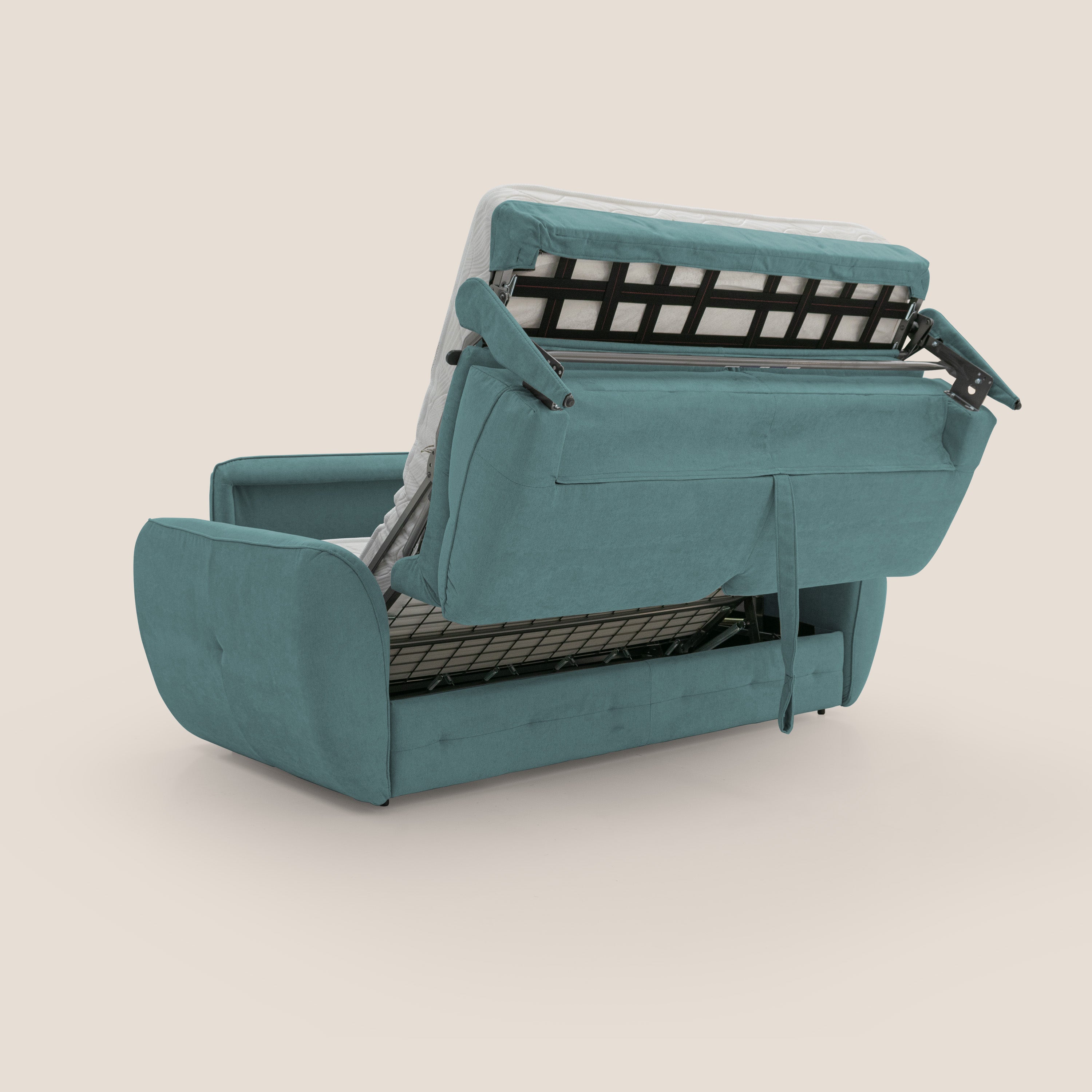 Zeus Divano letto scandinavo con schienale alto in tessuto impermeabile T02 petrolio - divani.store