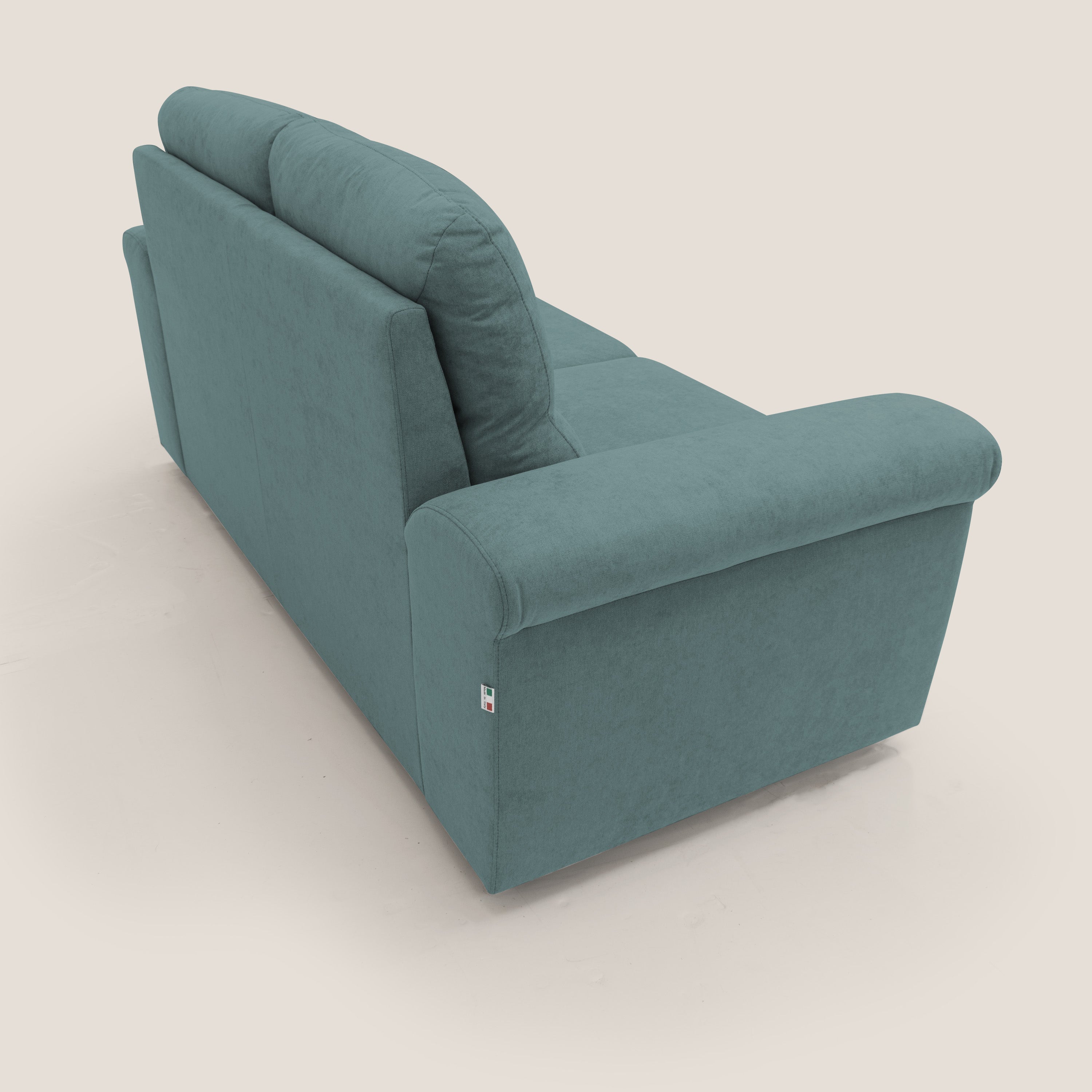 Minerva divano con pouf estraibile poggiapiedi in tessuto morbido impermeabile T02 petrolio - divani.store