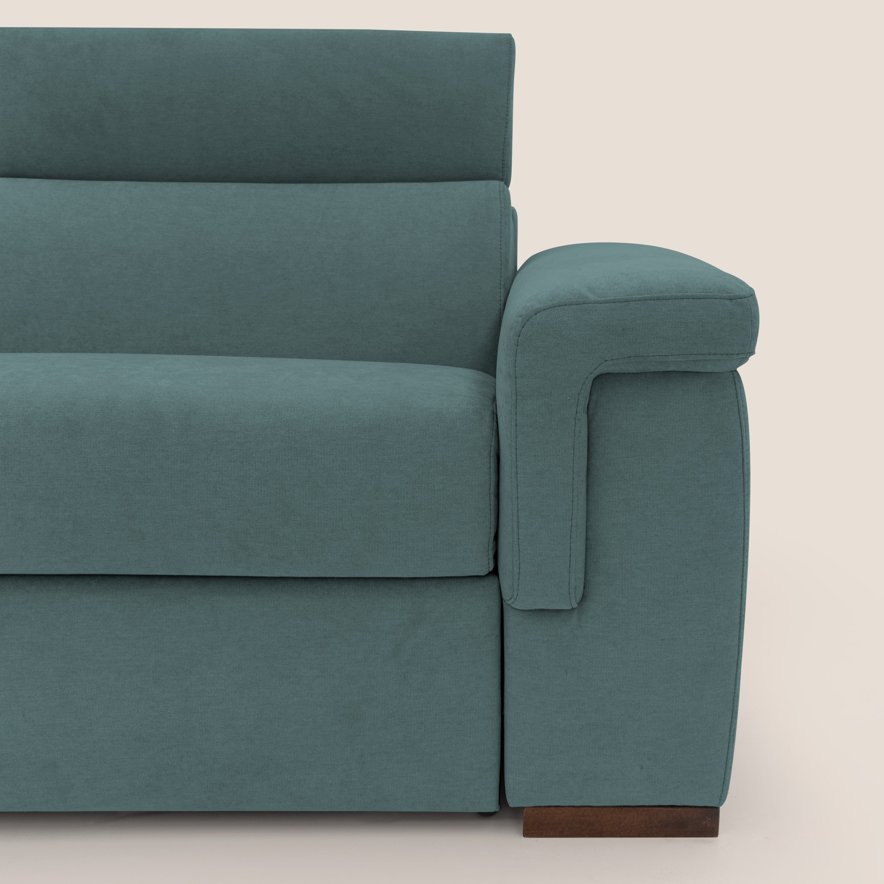 Giunone divano letto con materasso alto 18 cm e poggiatesta reclinabili in tessuto impermeabile T02 petrolio - divani.store