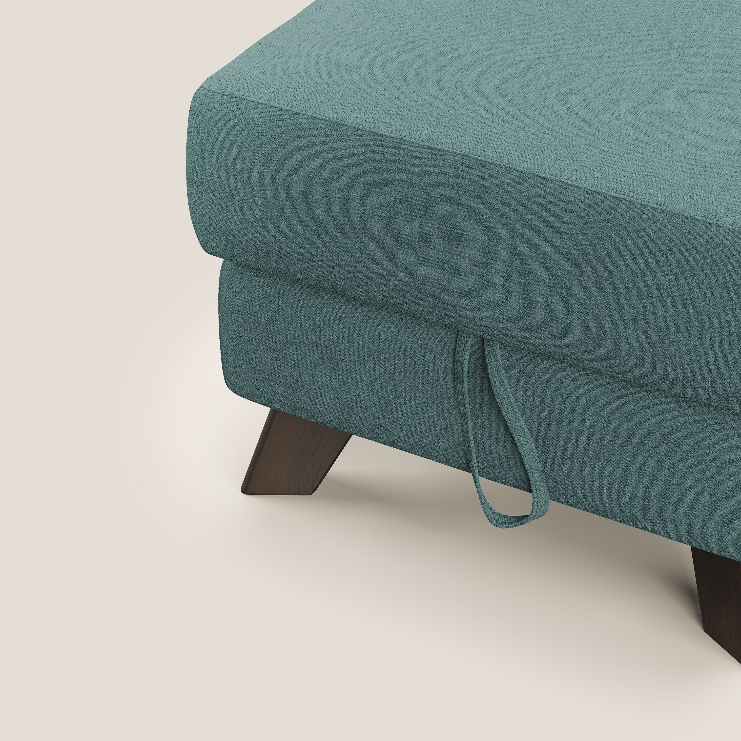 Moon Pouf contenitore e piedini alti in tessuto morbido impermeabile T02 petrolio - divani.store