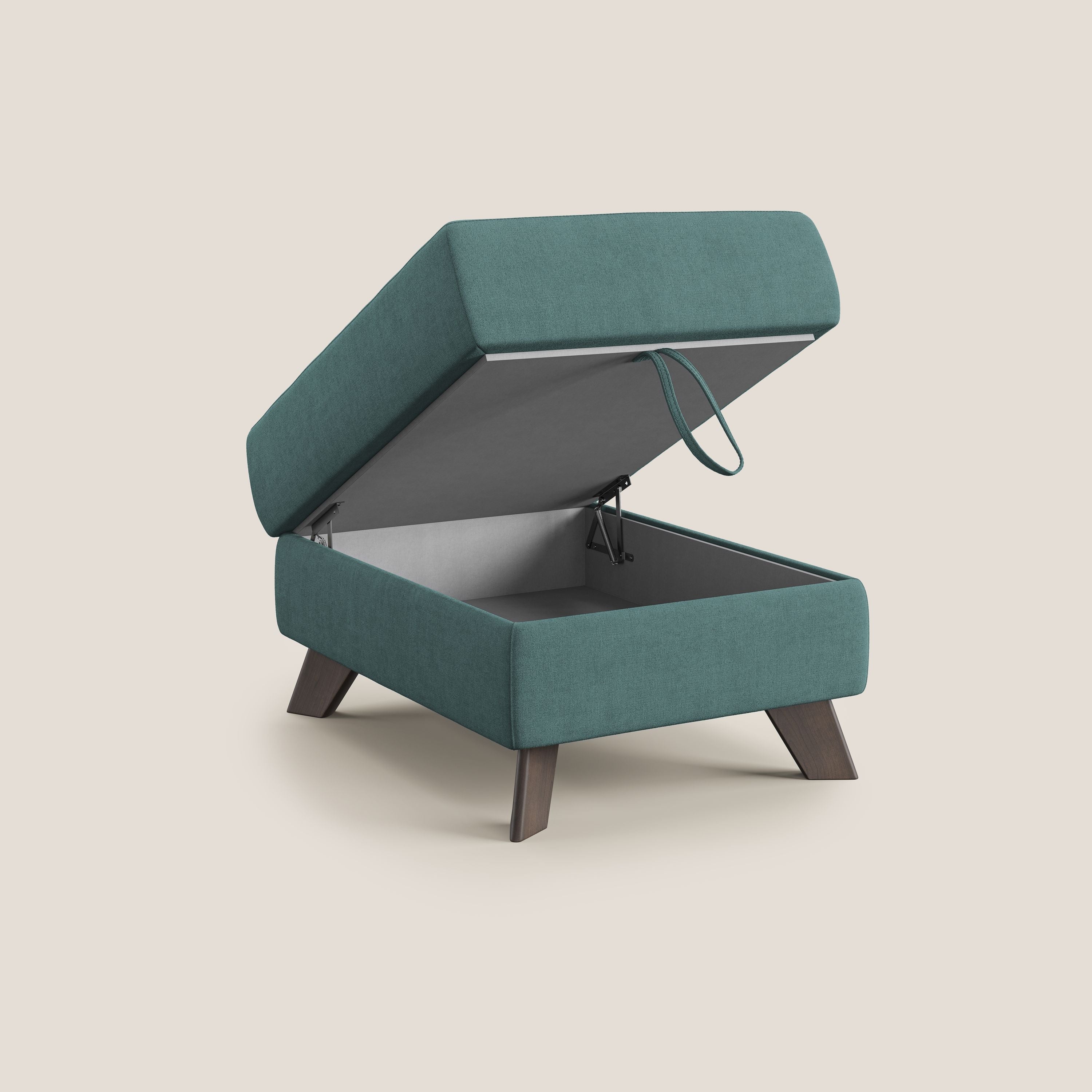 Moon Pouf contenitore e piedini alti in tessuto morbido impermeabile T02 petrolio - divani.store