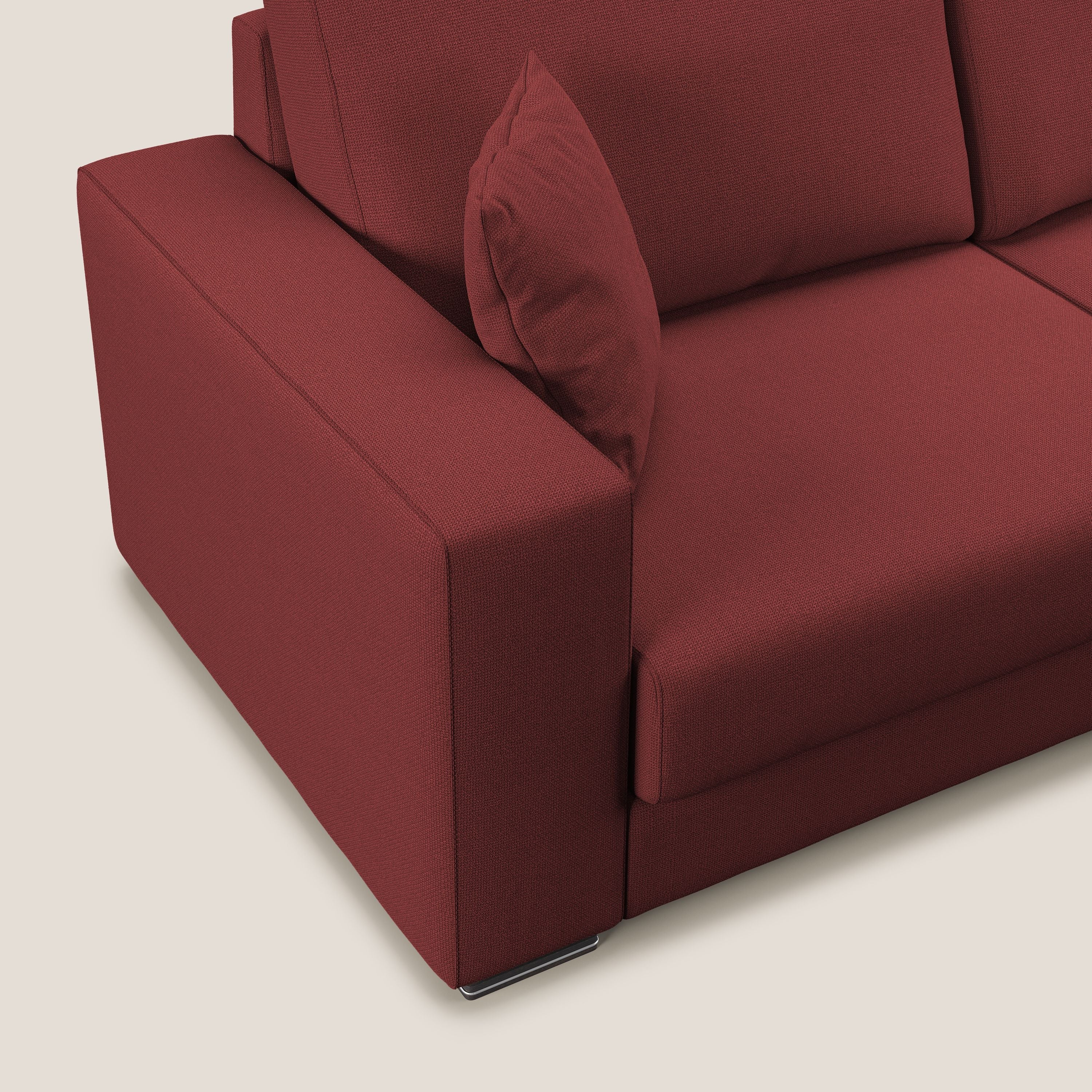 Marte divano angolare in tessuto smacchiabile impermeabile T08 rosso - divani.store