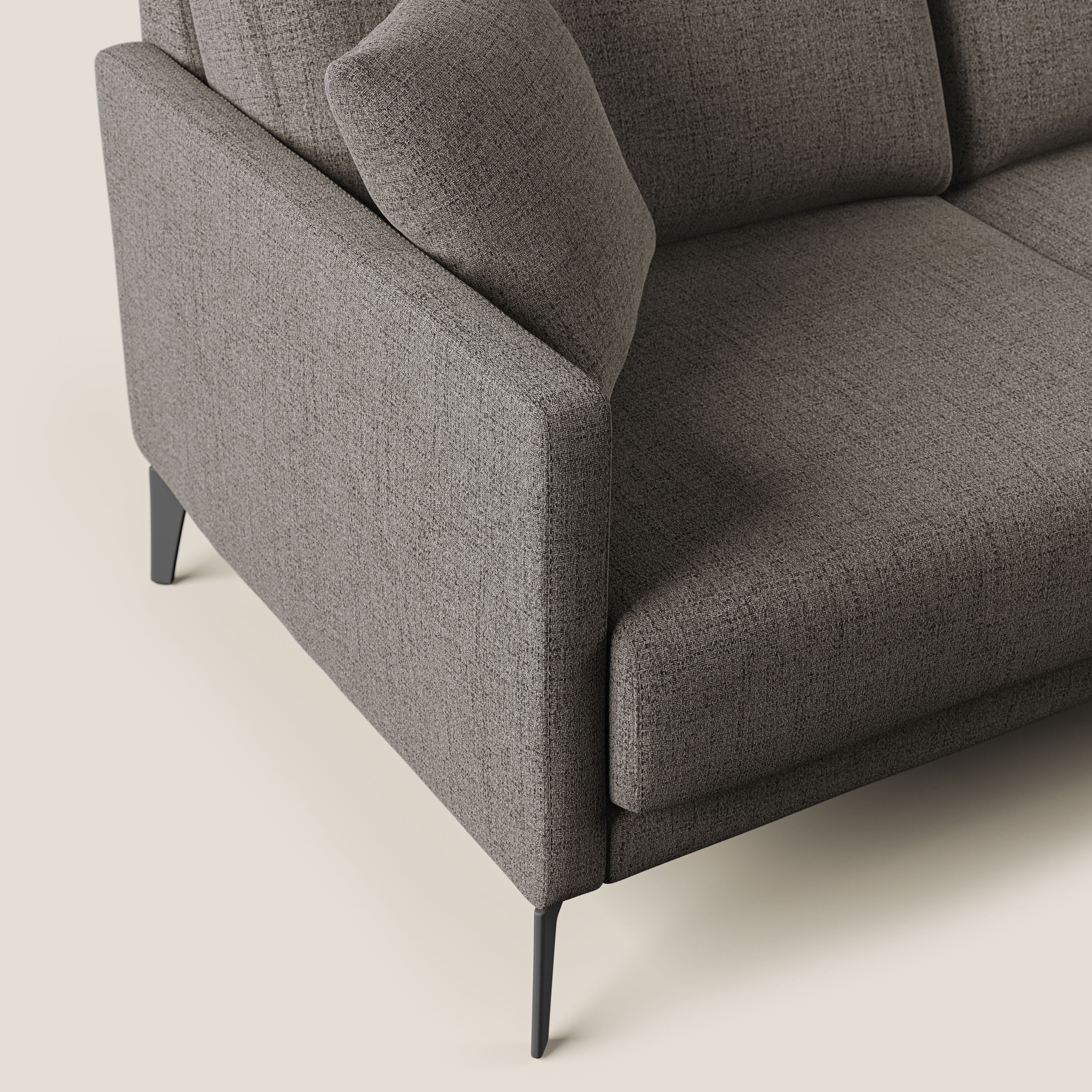 Saturno divano angolare moderno in tessuto morbido impermeabile T03 talpa - divani.store