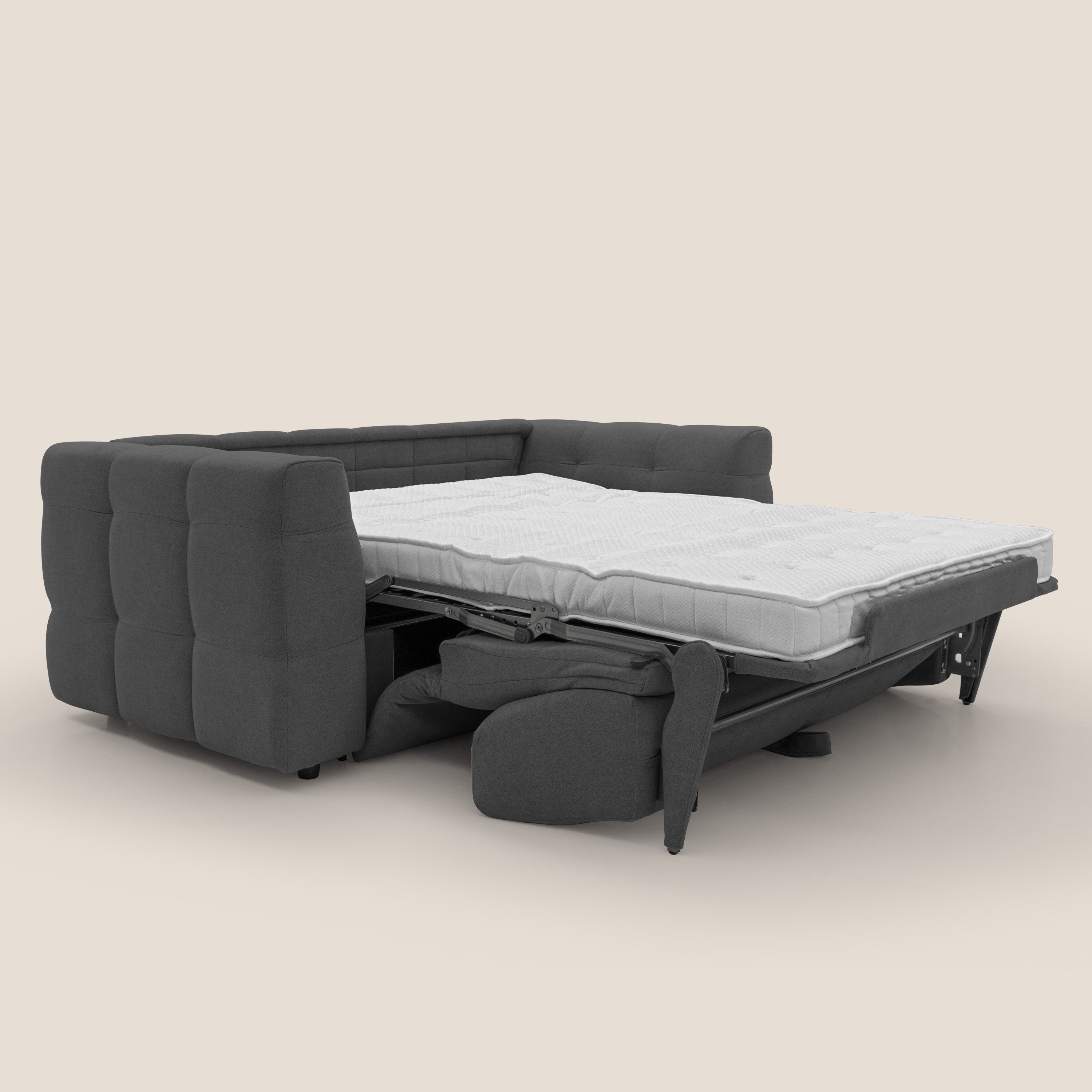 Tender Divano letto matrimoniale dal design innovativo in tessuto bouclet impermeabile T07 antracite - divani.store