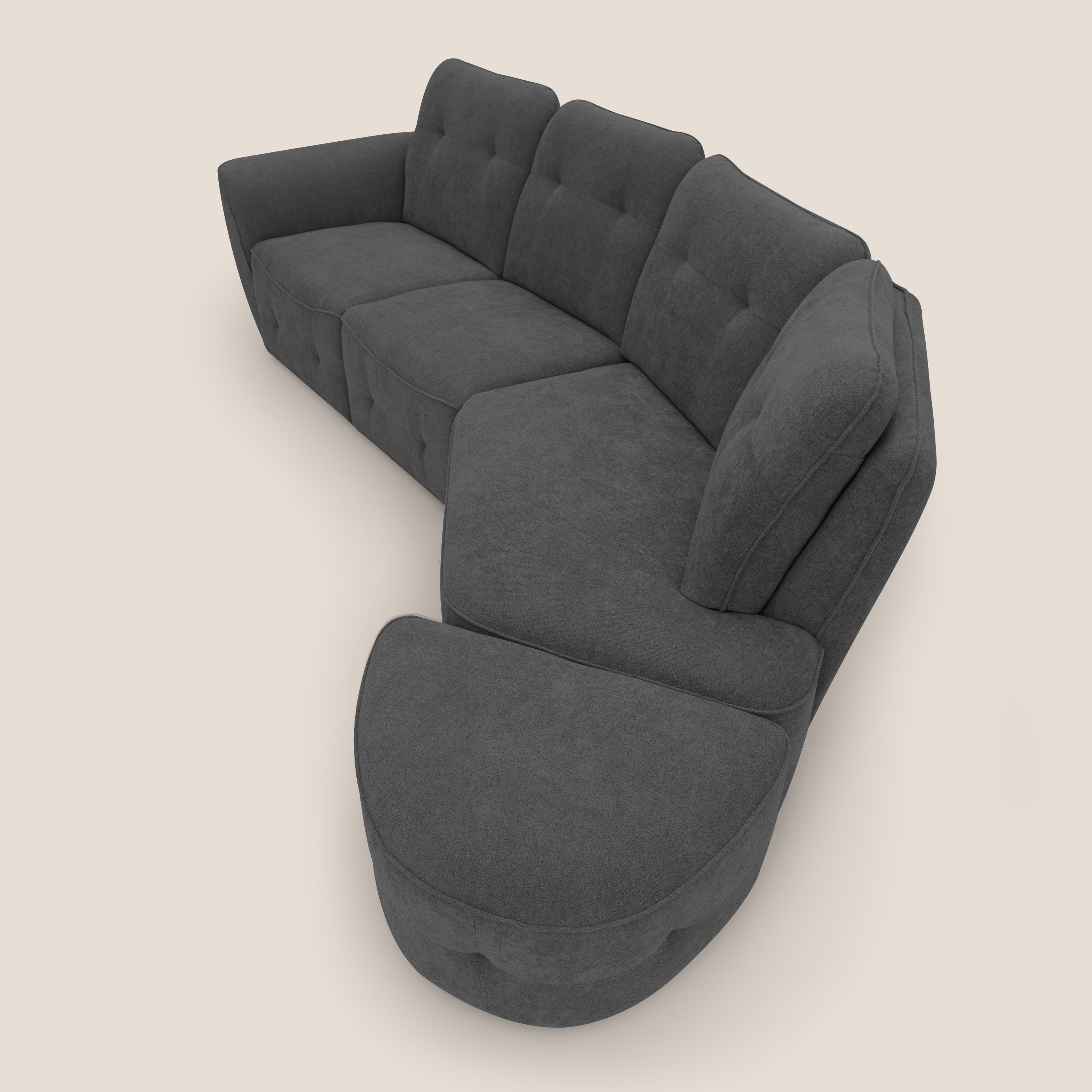 Cerbero divano angolare con pouf mobile in morbido bouclé impermeabile T07 antracite - divani.store