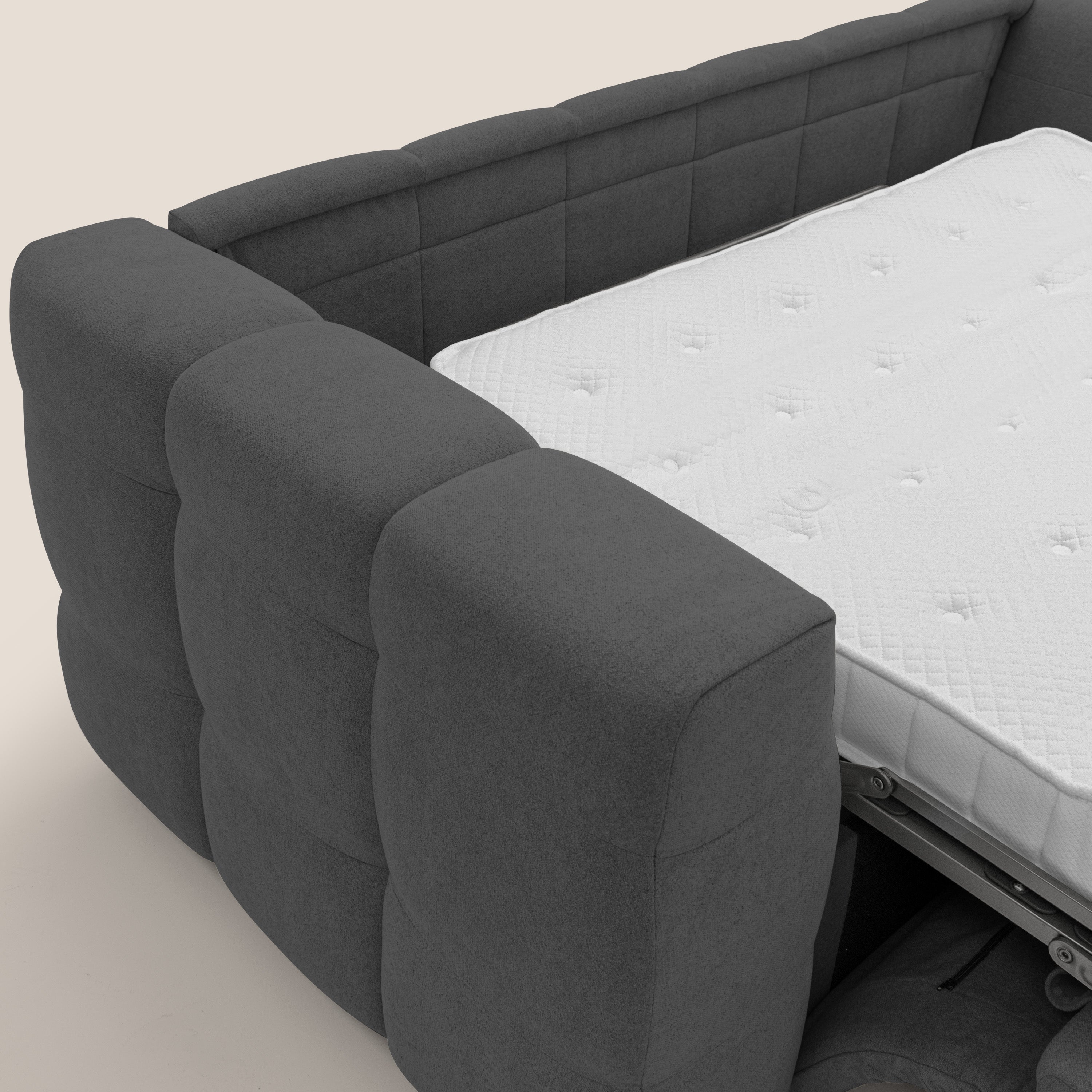 Tender Divano letto matrimoniale dal design innovativo in tessuto bouclet impermeabile T07 antracite - divani.store