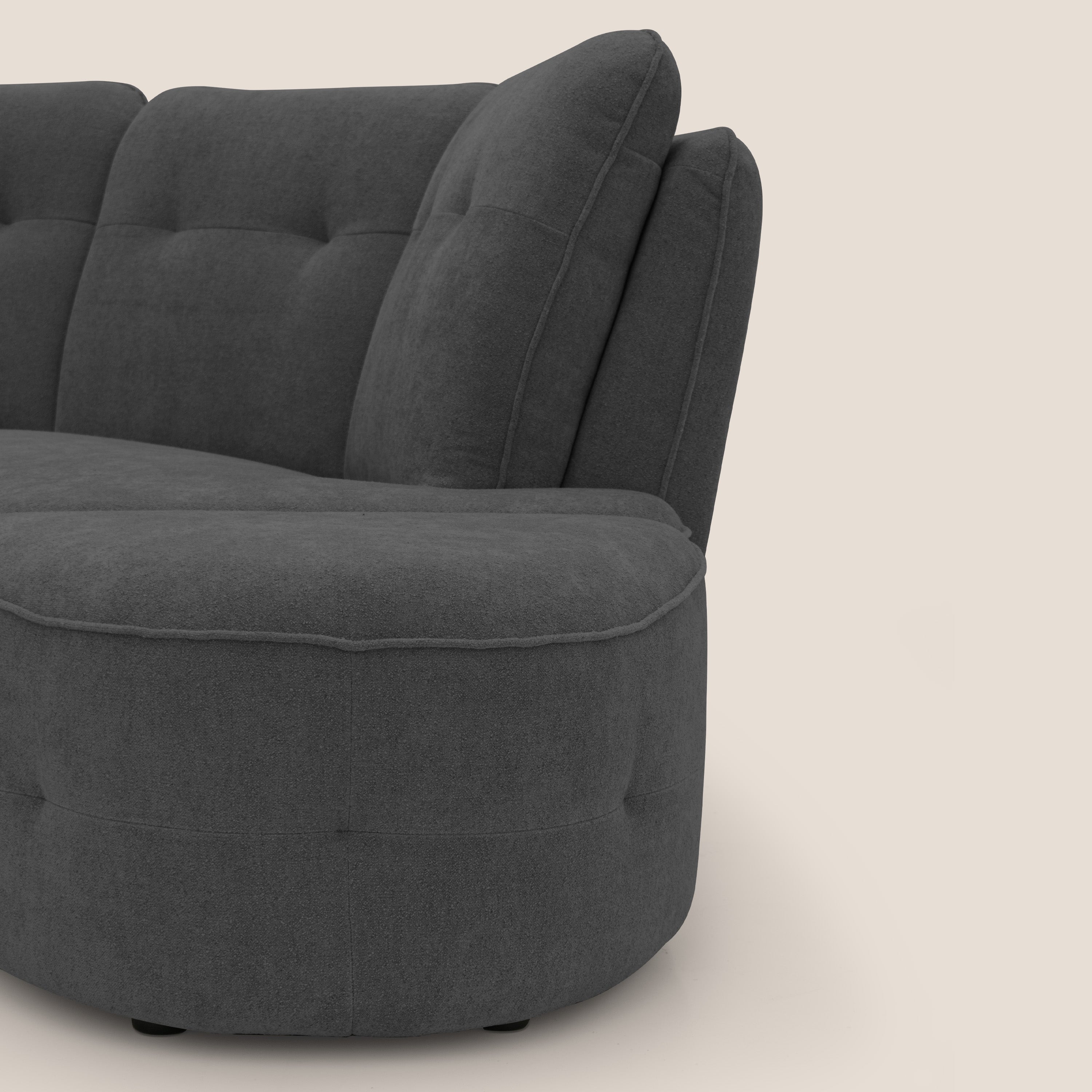 Cerbero divano angolare con pouf mobile in morbido bouclé impermeabile T07 antracite - divani.store