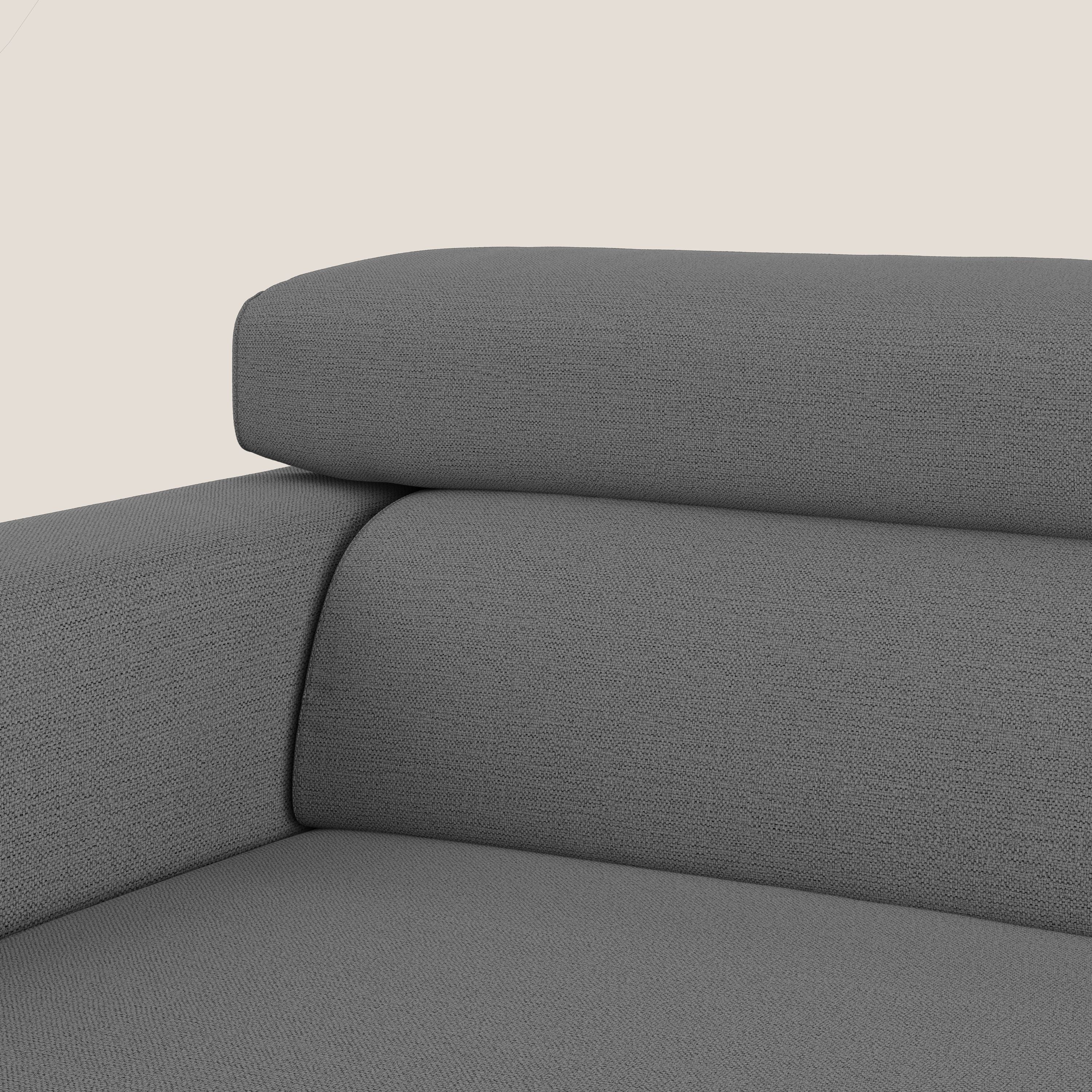 Dylan divano allungabile con pouf estraibile poggiapiedi in tessuto fiammato simil cotone impermeabile T19 antracite - divani.store