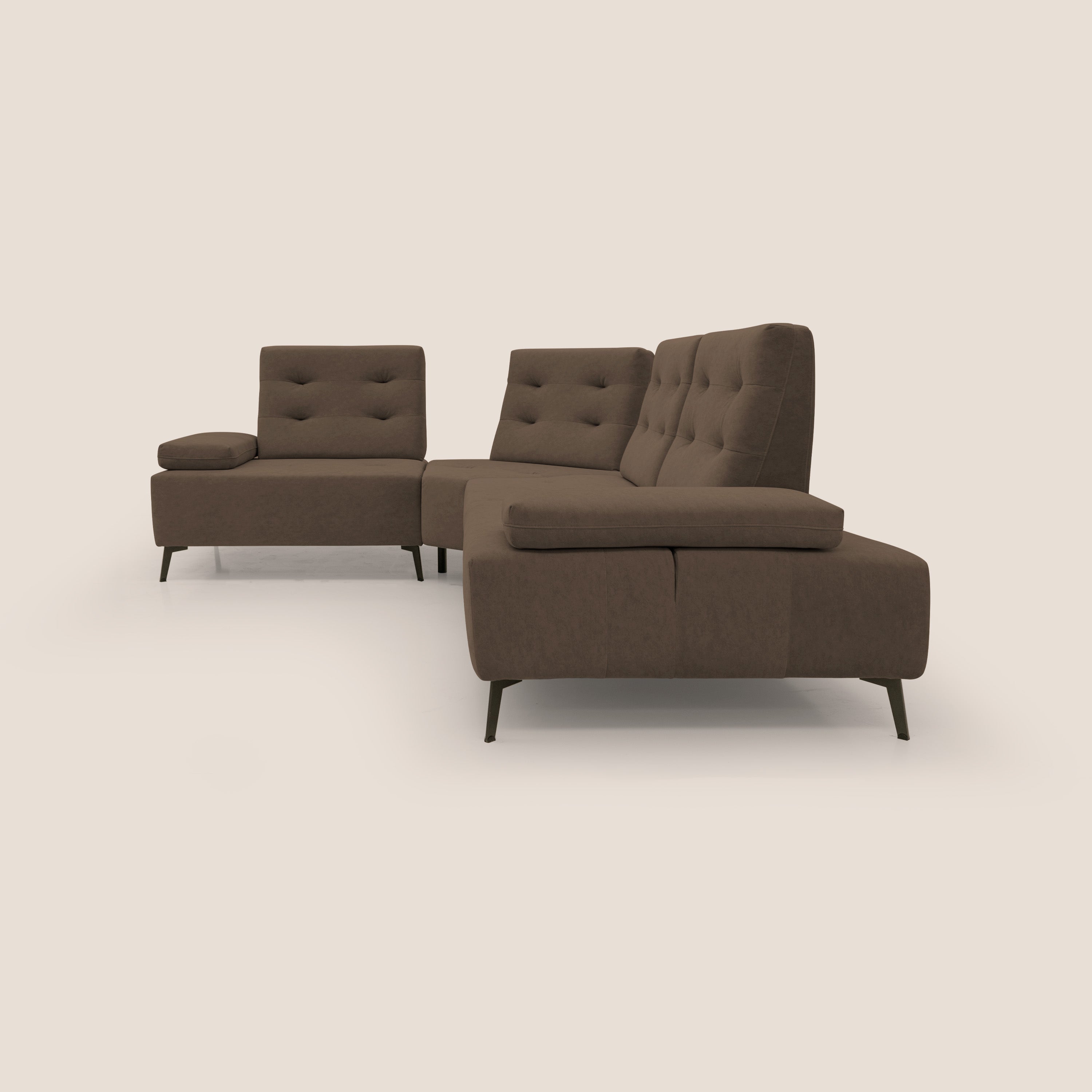 Lugano Divano angolare con schienali traslanti in microfibra effetto velluto T09 marrone - divani.store