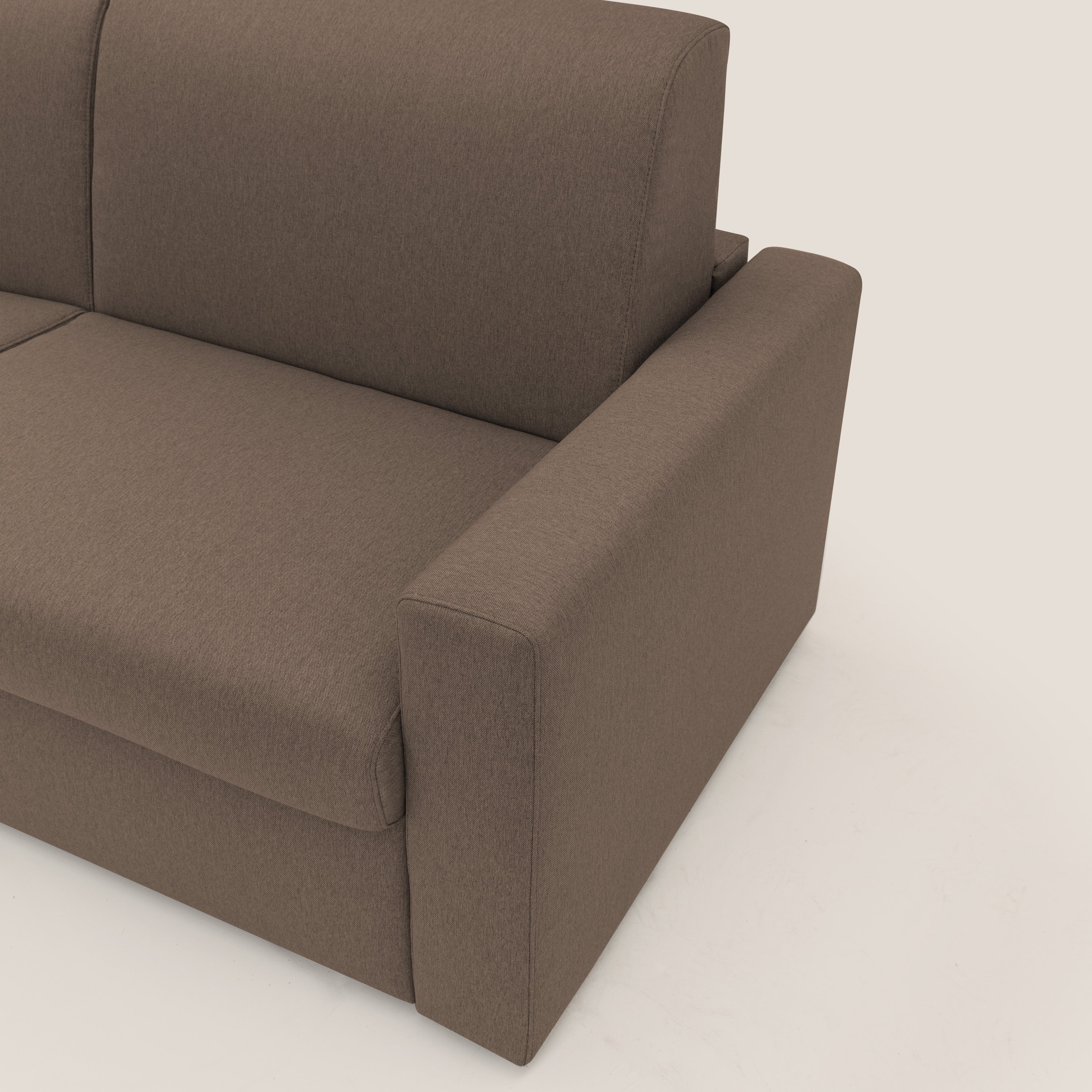 Kansas Divano letto matrimoniale alto 20 cm in tessuto impermeabile misto cotone T13 marrone - divani.store