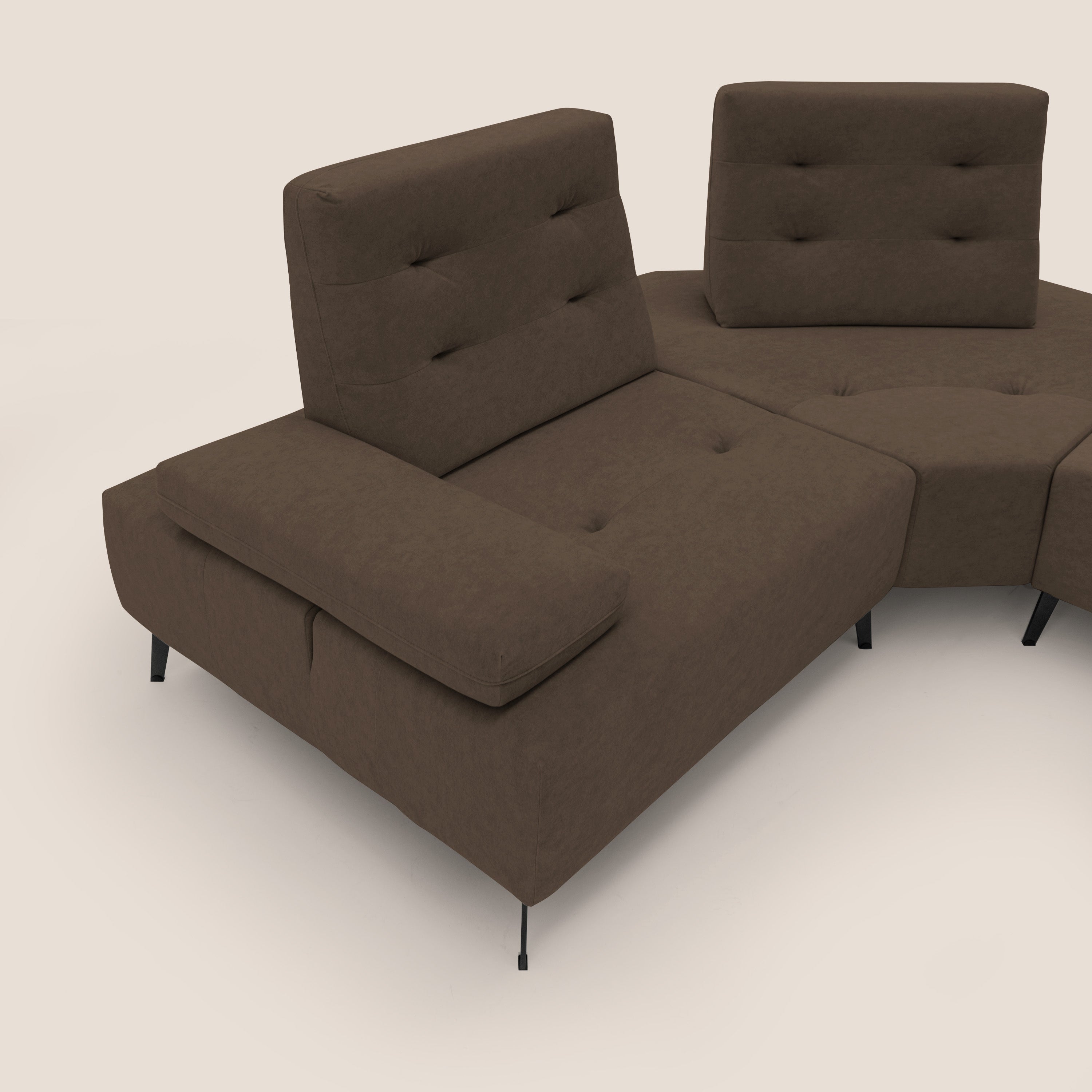 Lugano Divano angolare con schienali traslanti in microfibra effetto velluto T09 marrone - divani.store