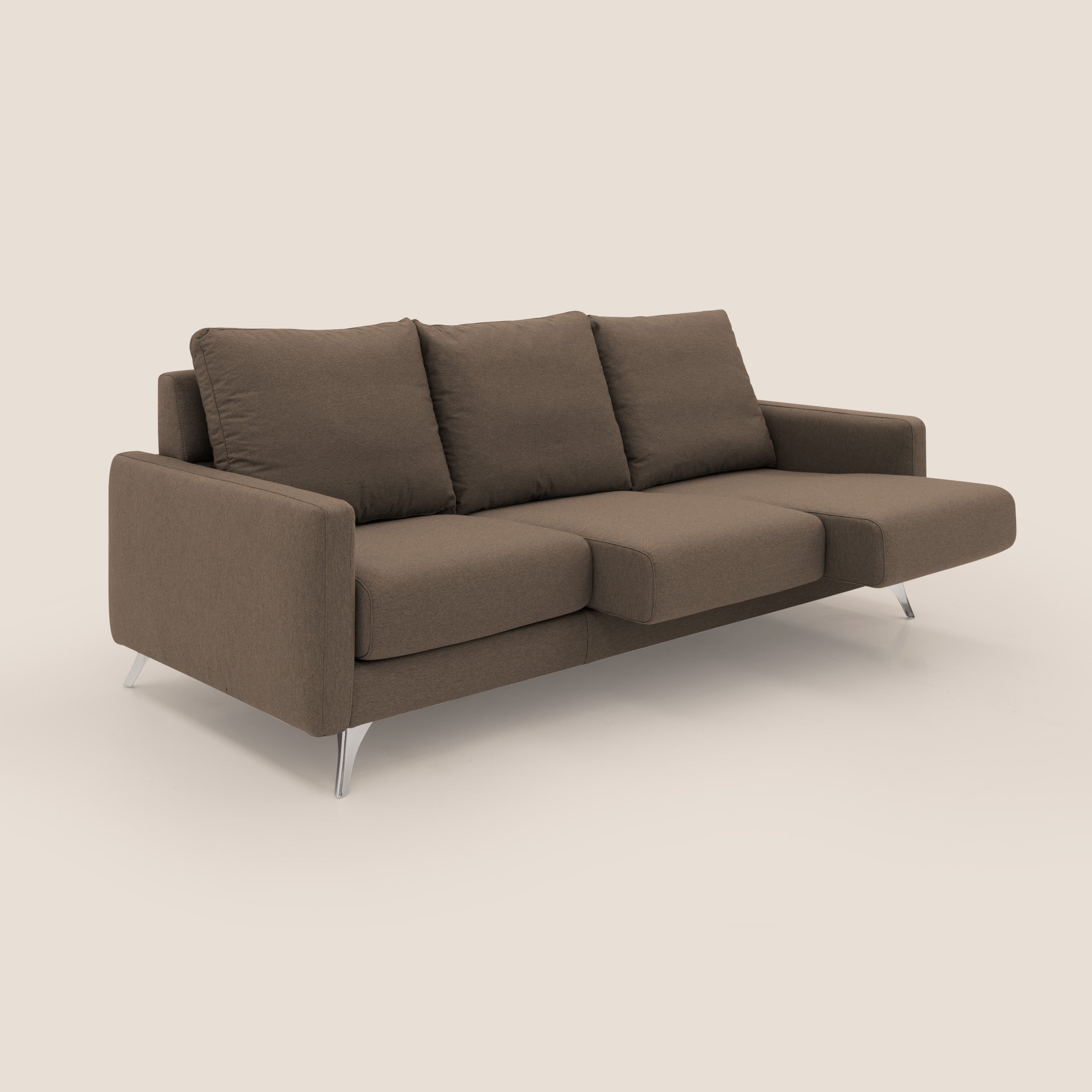 Klimt divano con 3 sedute allungabili e schienali in piuma d'oca in tessuto smacchiabile T05 marrone - divani.store