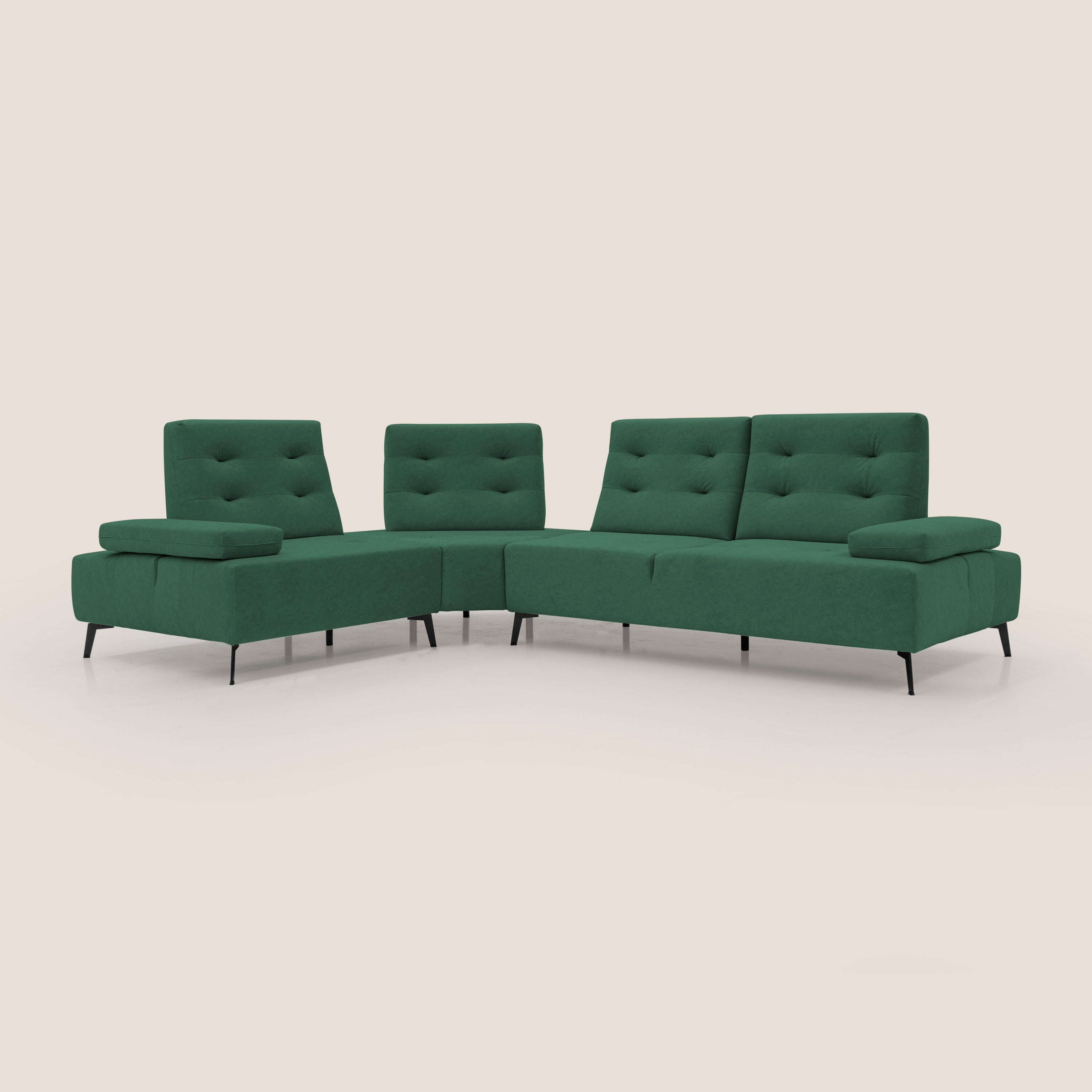 Lugano Divano angolare con schienali traslanti in microfibra effetto velluto T09 verde - divani.store