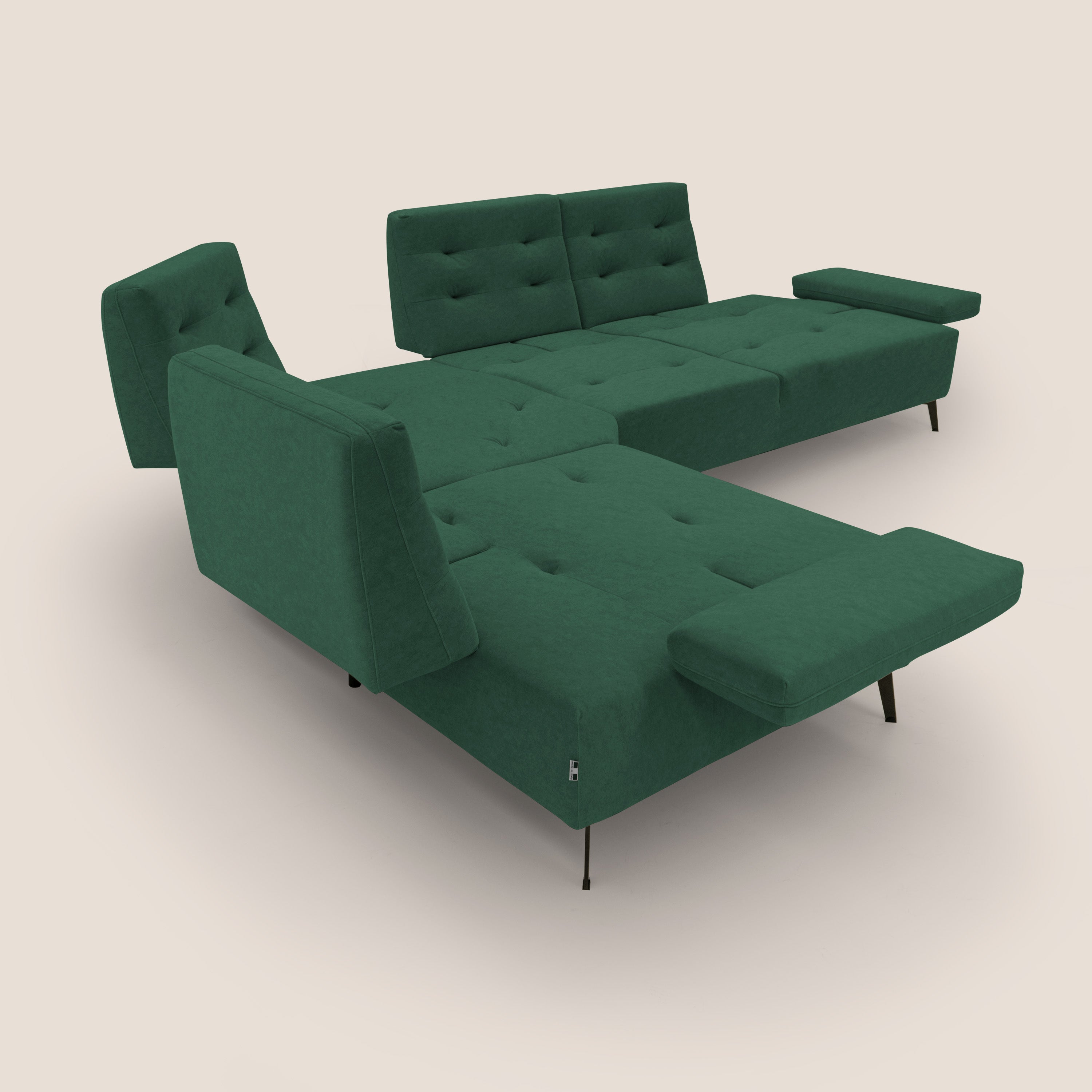 Lugano Divano angolare con schienali traslanti in microfibra effetto velluto T09 verde - divani.store