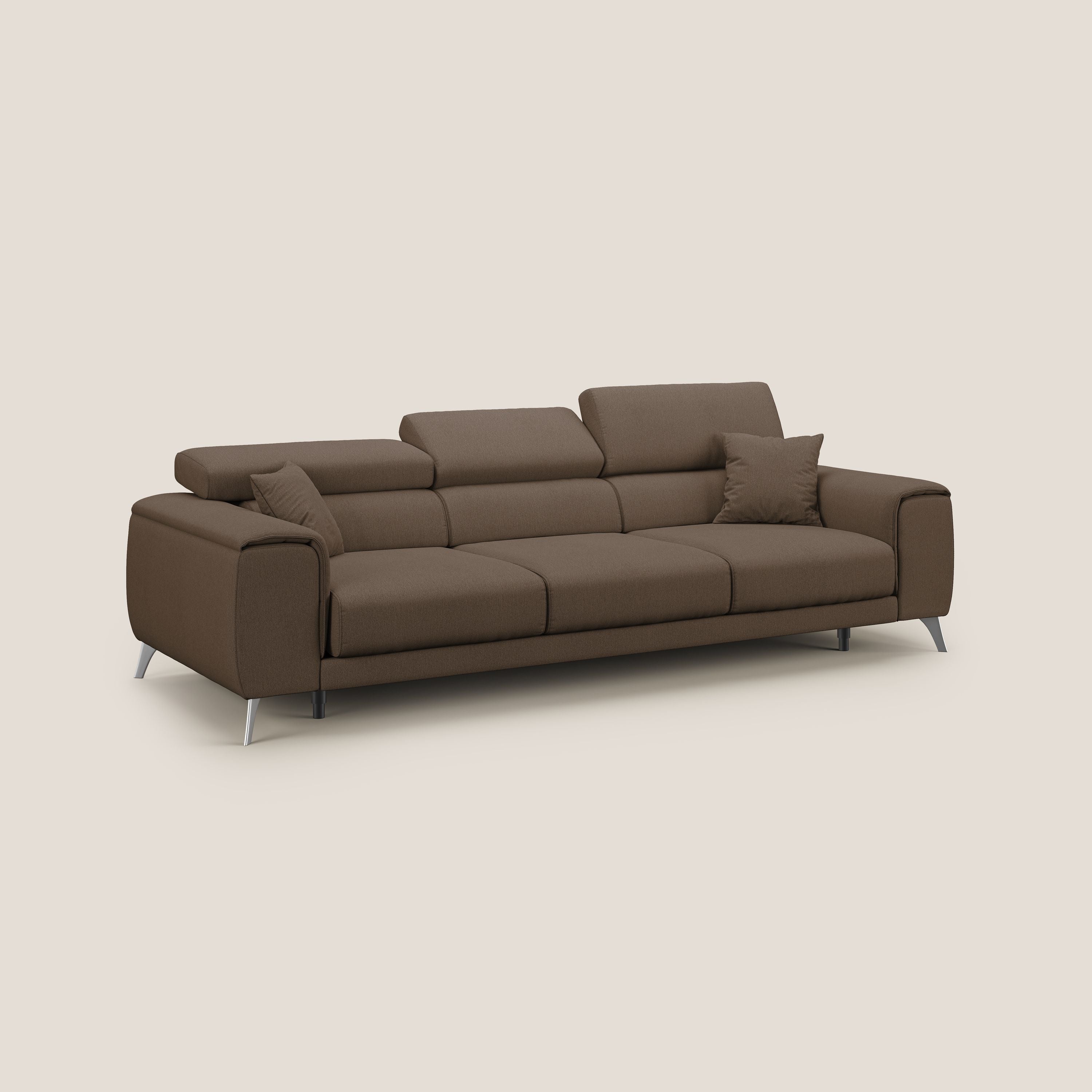 Fusion divano con 3 sedute allungabili in tessuto smacchiabile T05 marrone - divani.store