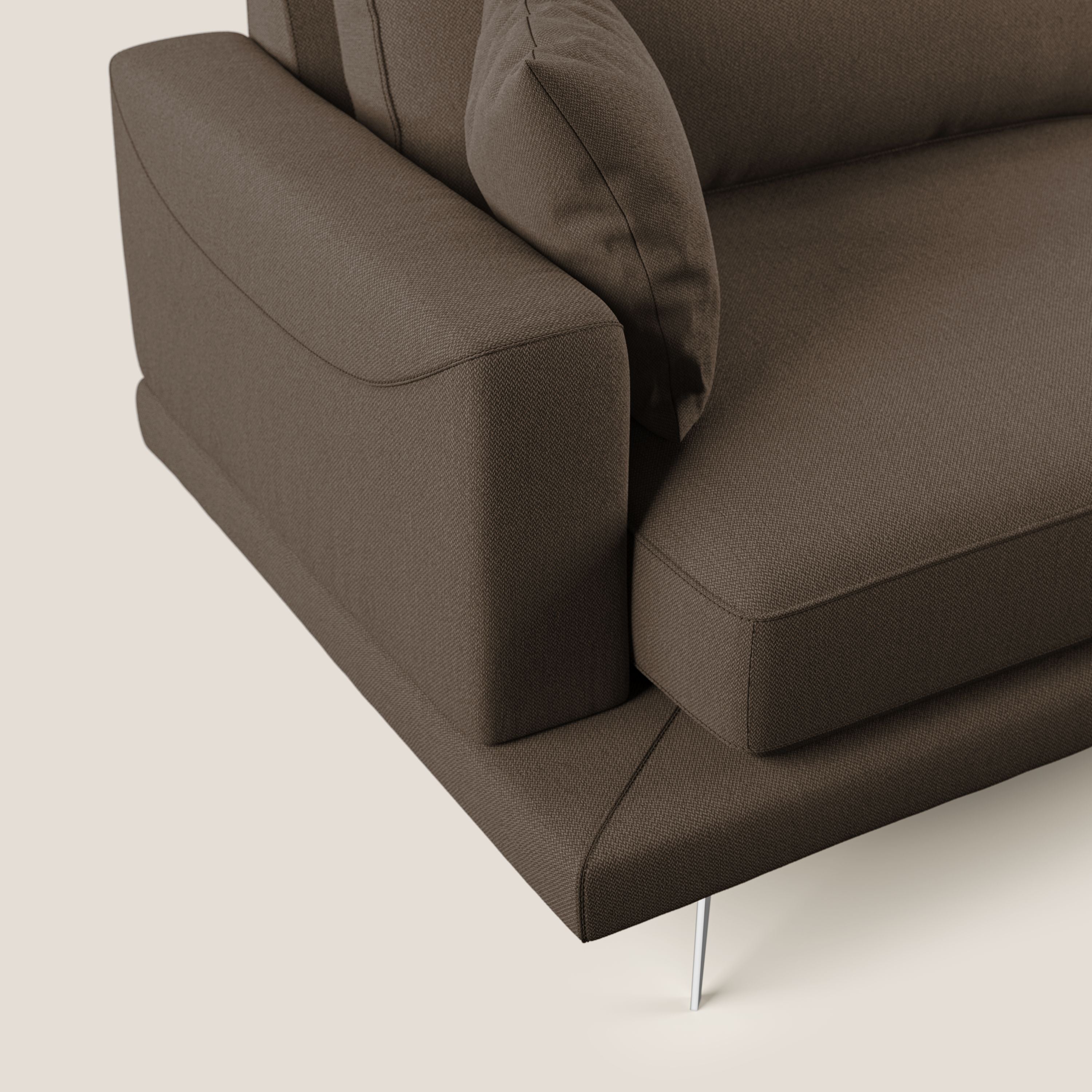 Dorian divano moderno angolare con penisola in tessuto morbido antimacchia T05 marrone - divani.store