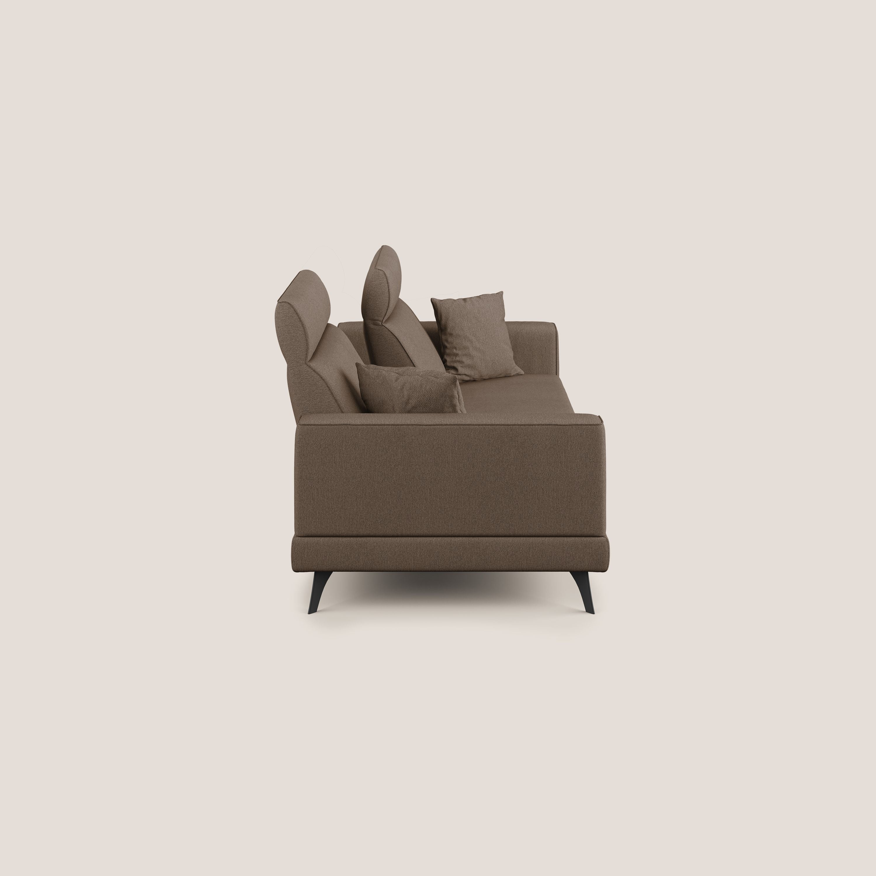 Slide Divano con schienali traslanti e poggiatesta in tessuto smacchiabile T05 marrone - divani.store