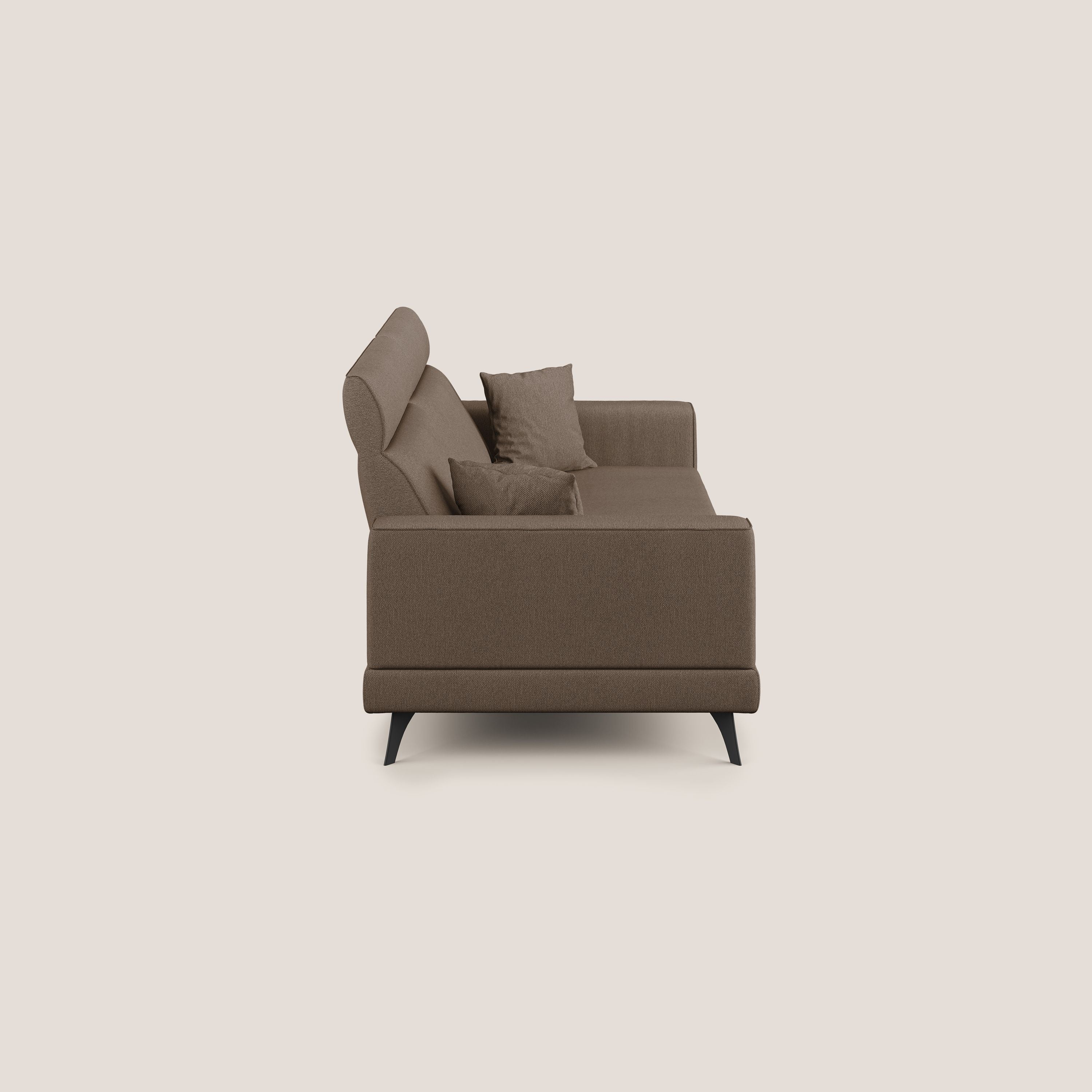 Slide Divano con schienali traslanti e poggiatesta in tessuto smacchiabile T05 marrone - divani.store