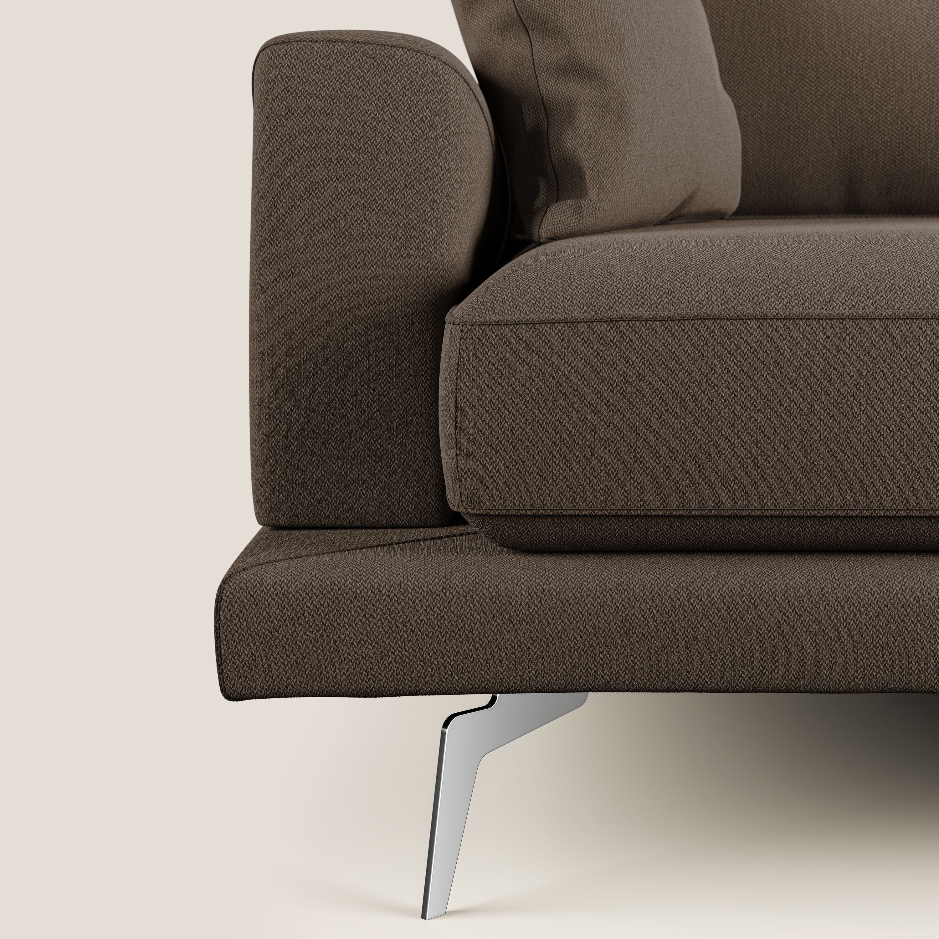 Dorian divano moderno angolare con penisola in tessuto morbido antimacchia T05 marrone - divani.store