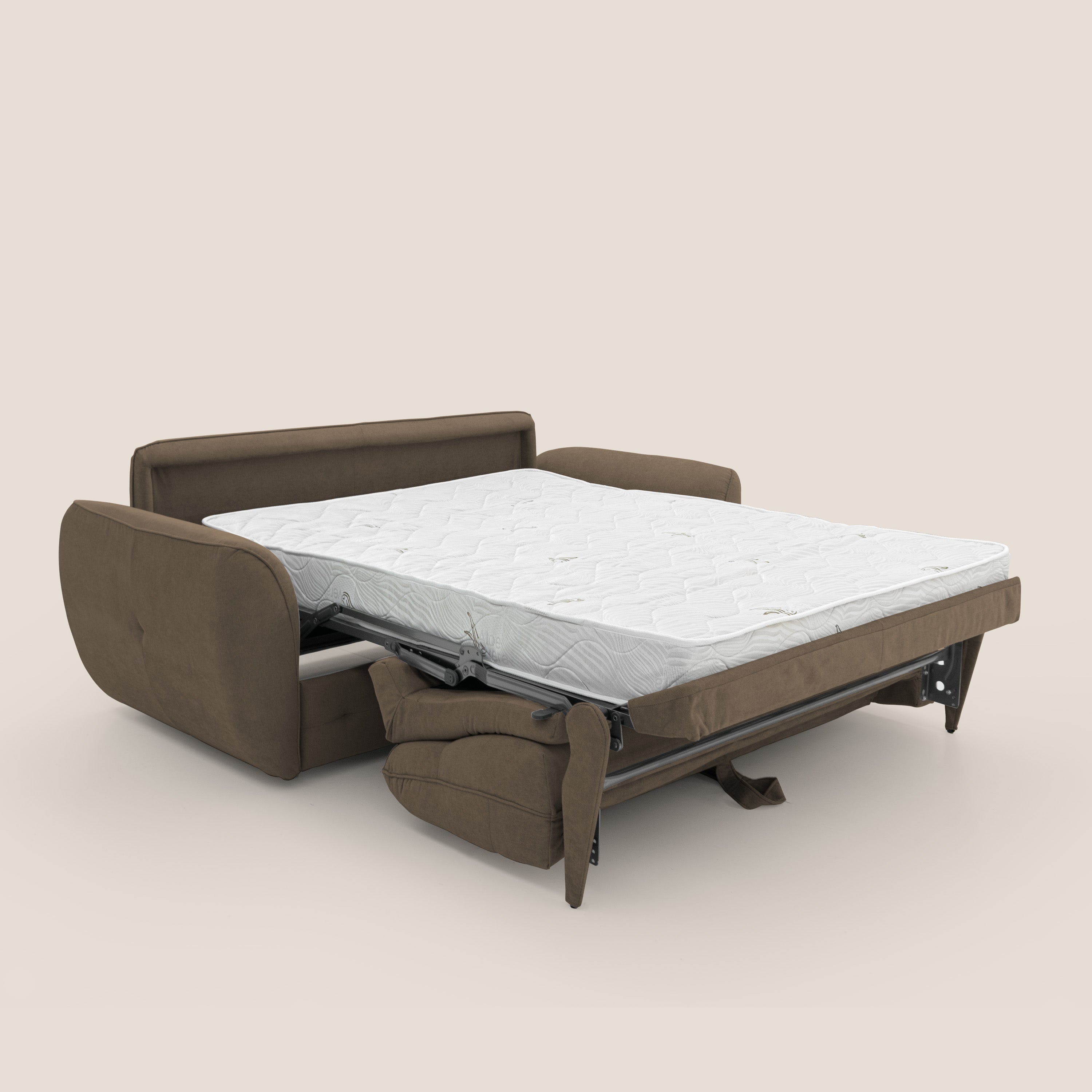Zeus Divano letto scandinavo con schienale alto in tessuto impermeabile T02 marrone - divani.store