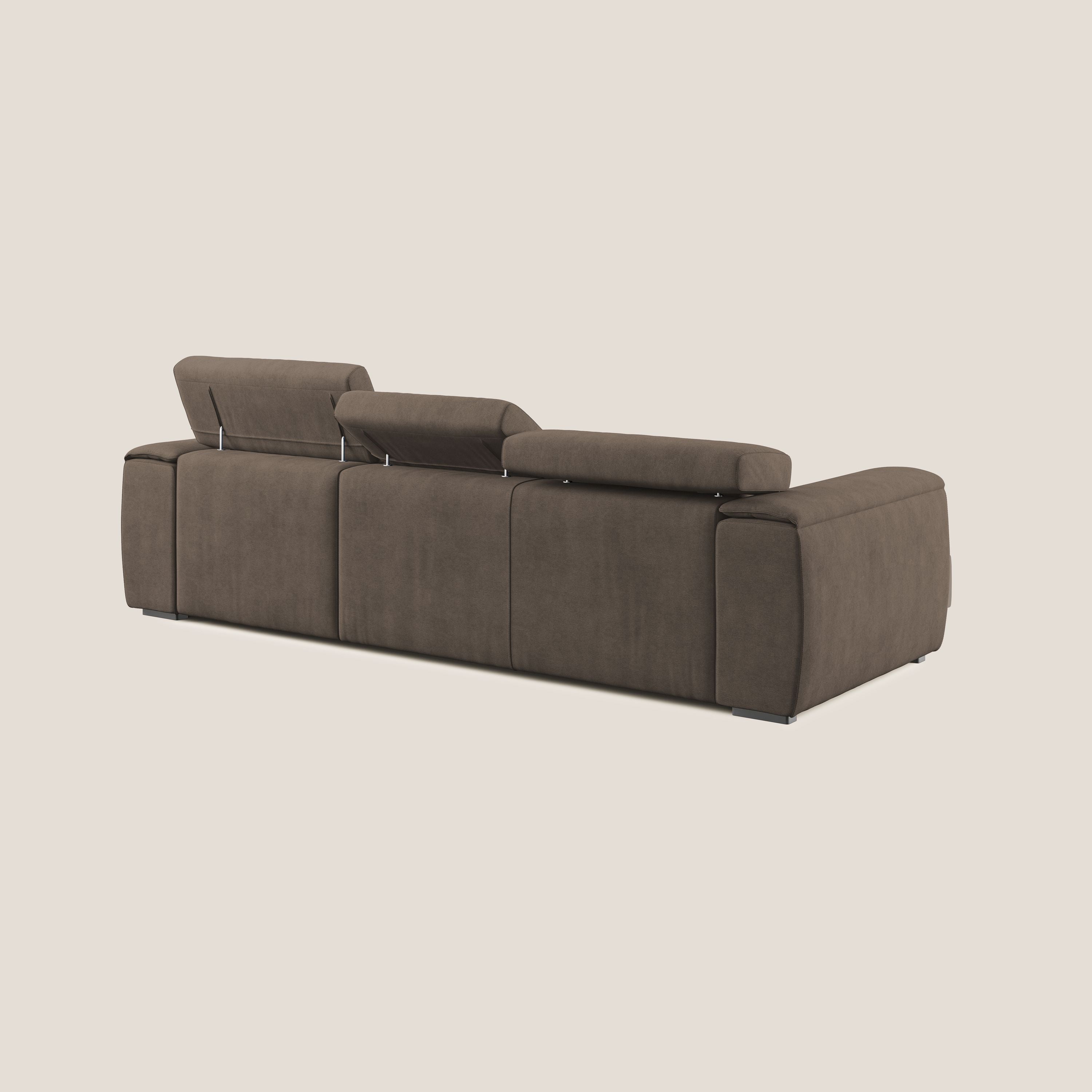 Zeno Divano angolare con pouf estraibile poggiapiedi in tessuto morbido impermeabile T02 marrone - divani.store