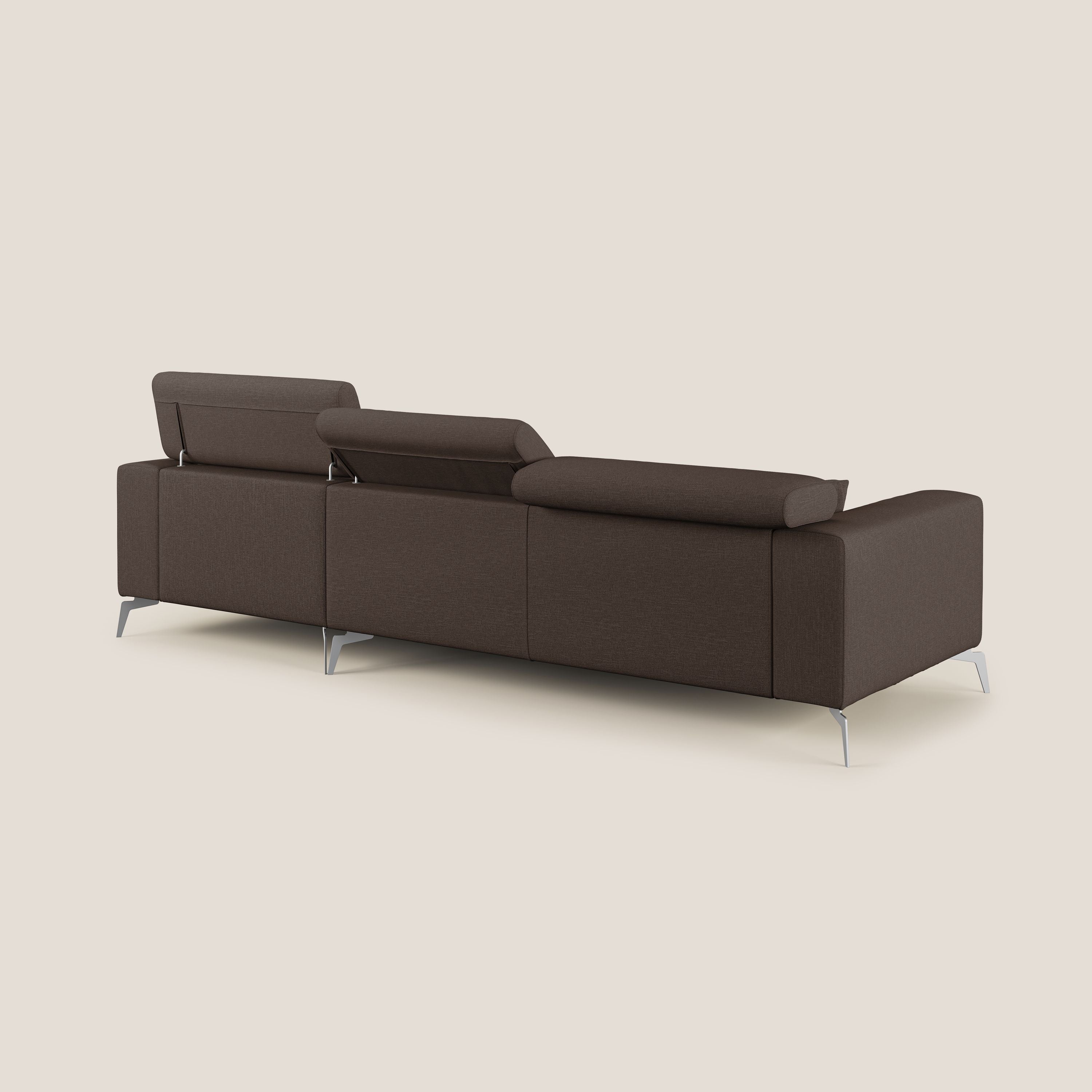 Blade Divano moderno angolare con poggiatesta reclinabili in tessuto impermeabile simil-cotone T13 marrone - divani.store