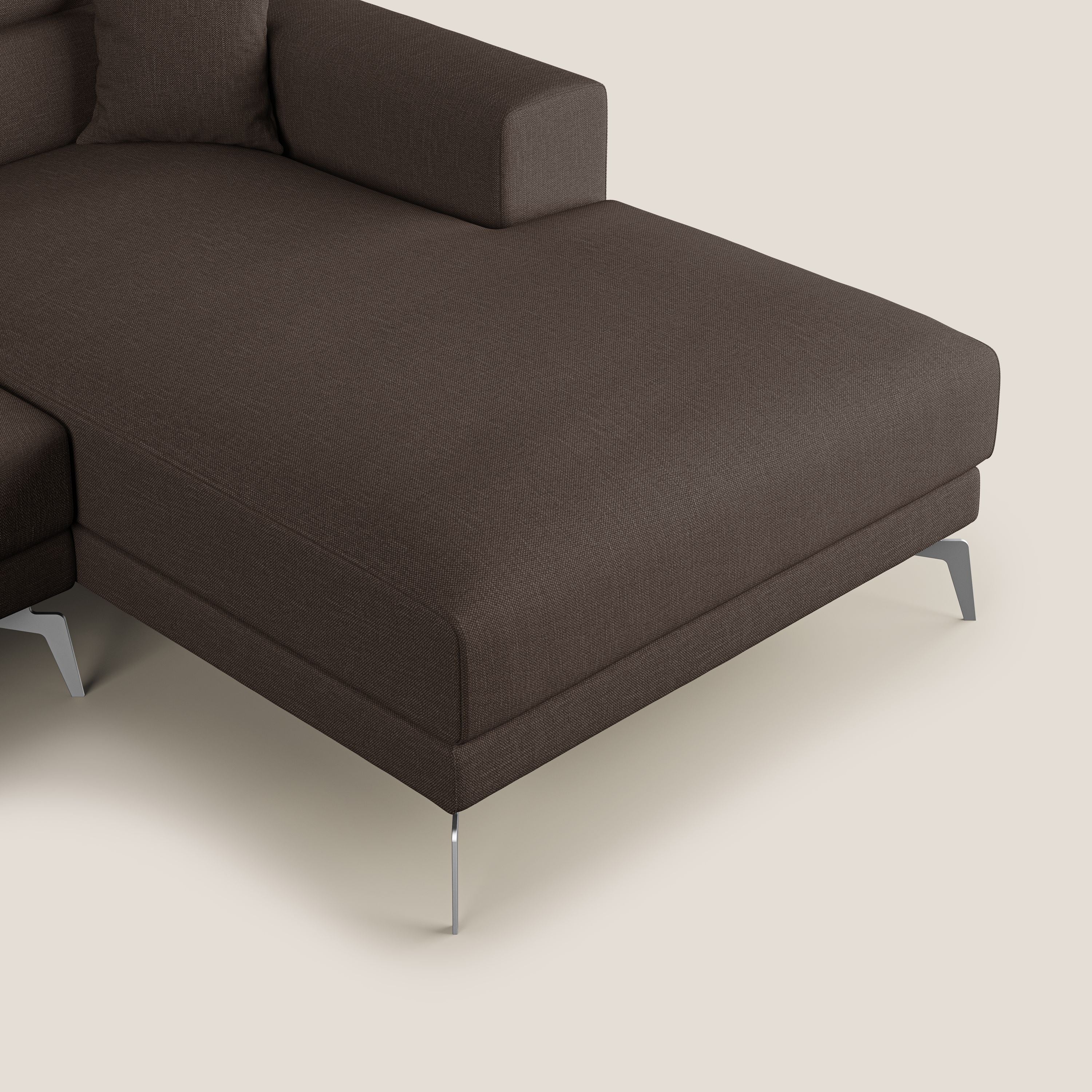 Blade Divano moderno angolare con poggiatesta reclinabili in tessuto impermeabile simil-cotone T13 marrone - divani.store