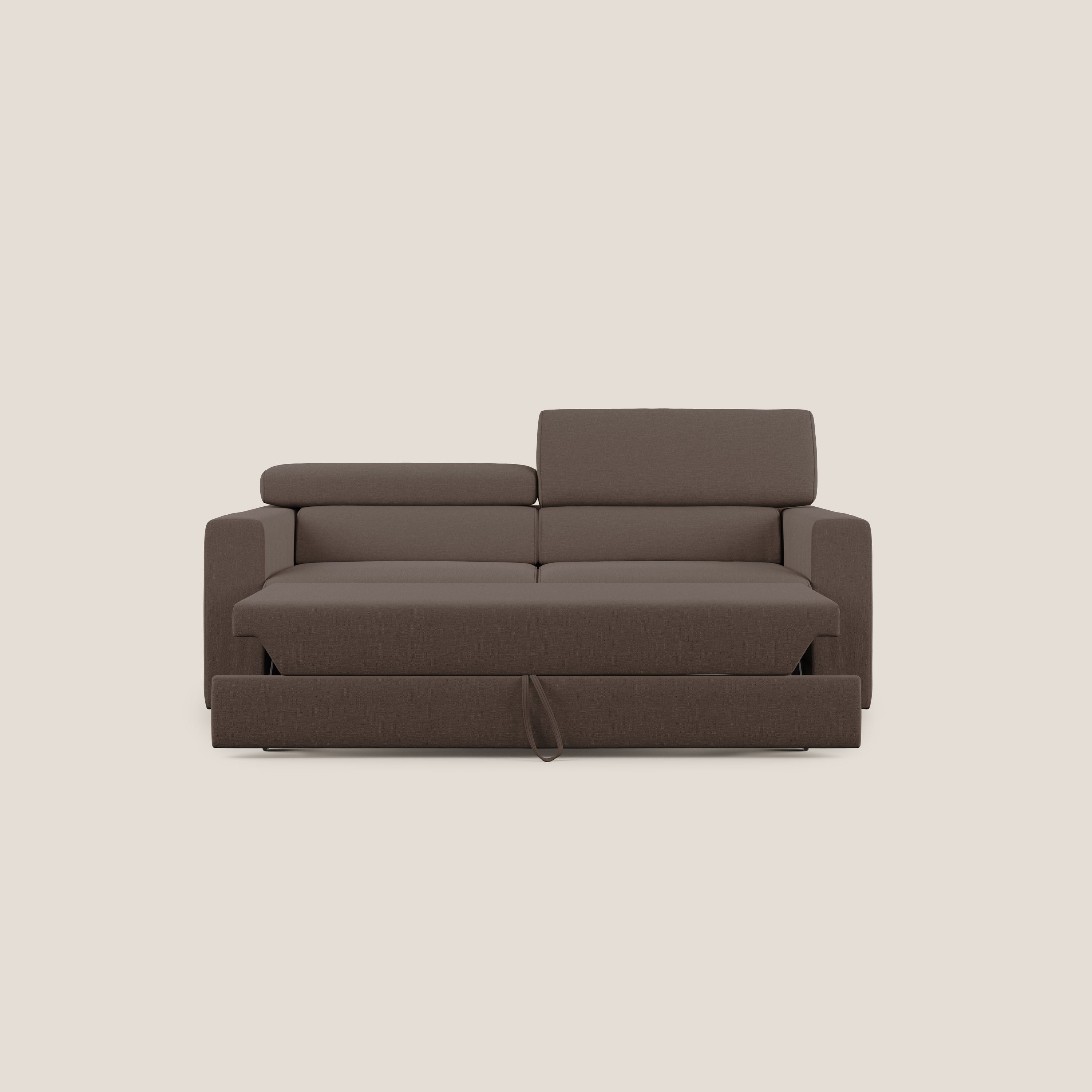 Dylan divano allungabile con pouf estraibile poggiapiedi in tessuto simil cotone impermeabile T13 marrone - divani.store