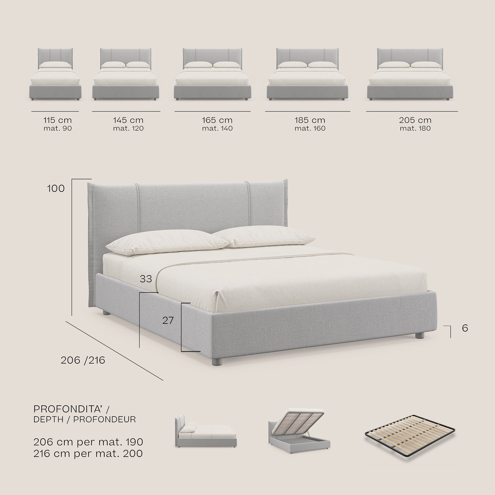 Alicia gepolstertes Boxspringbett aus wasserfestem Stoff T14