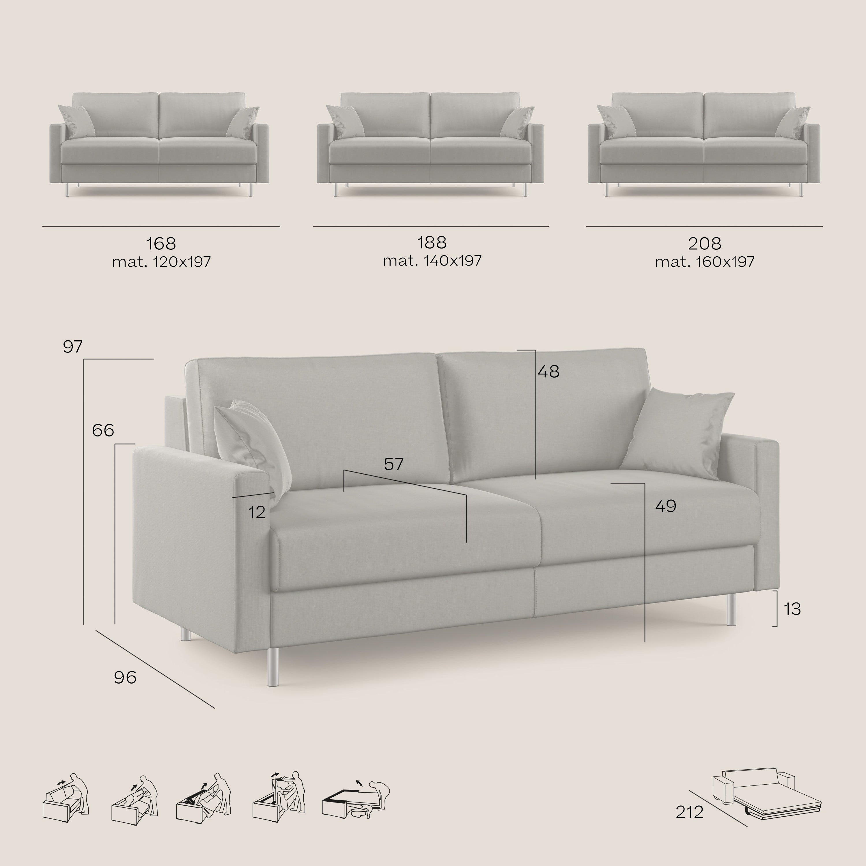 Andromeda divano letto matrimoniale in velluto morbido impermeabile T01 beige - divani.store
