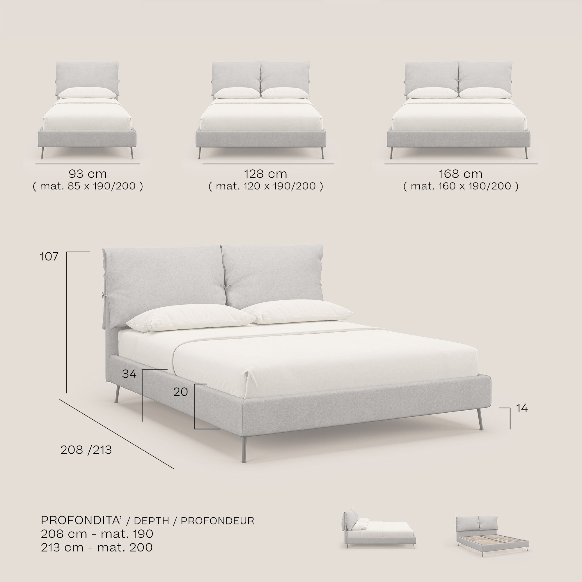 Artemisia letto imbottito con piedini alti sfoderabile in tessuto smacchiabile T17 arancio - divani.store