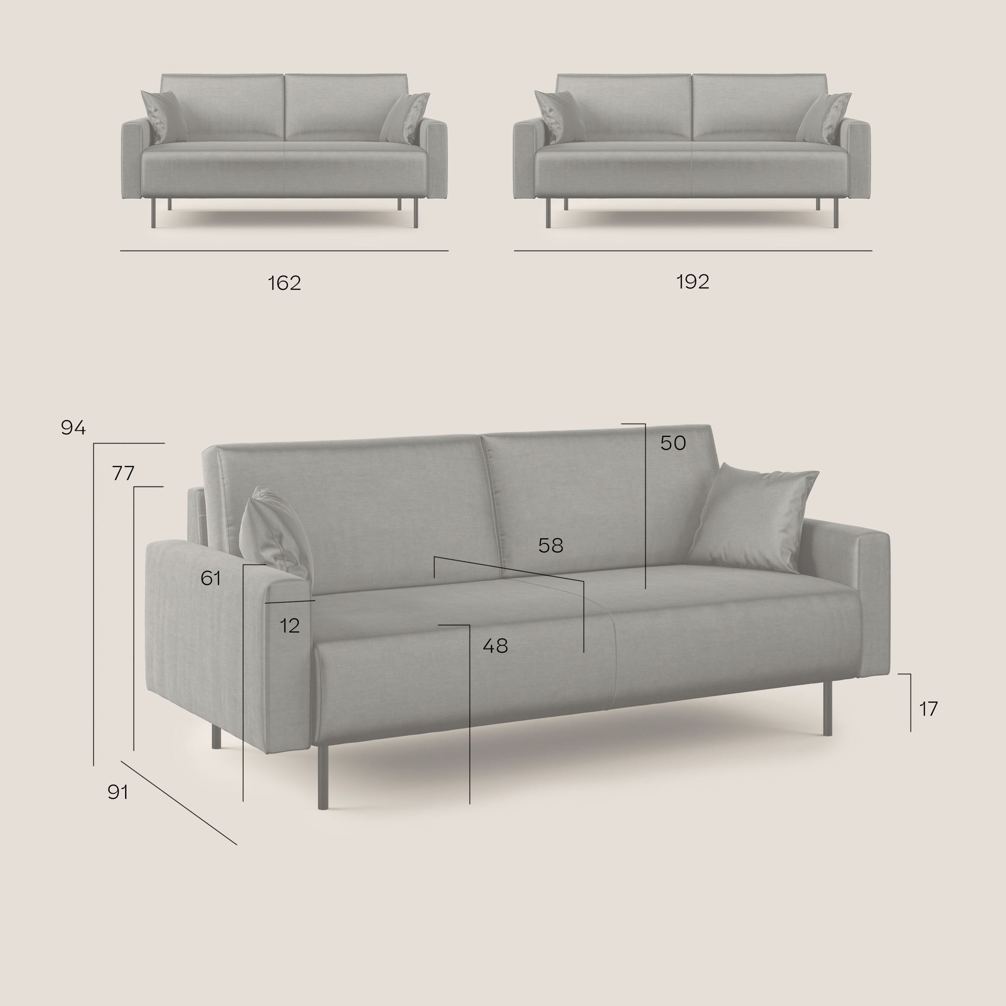 Arthur modernes Sofa 162 cm aus wasserfestem weichem Samt T01 ANTHRAZIT