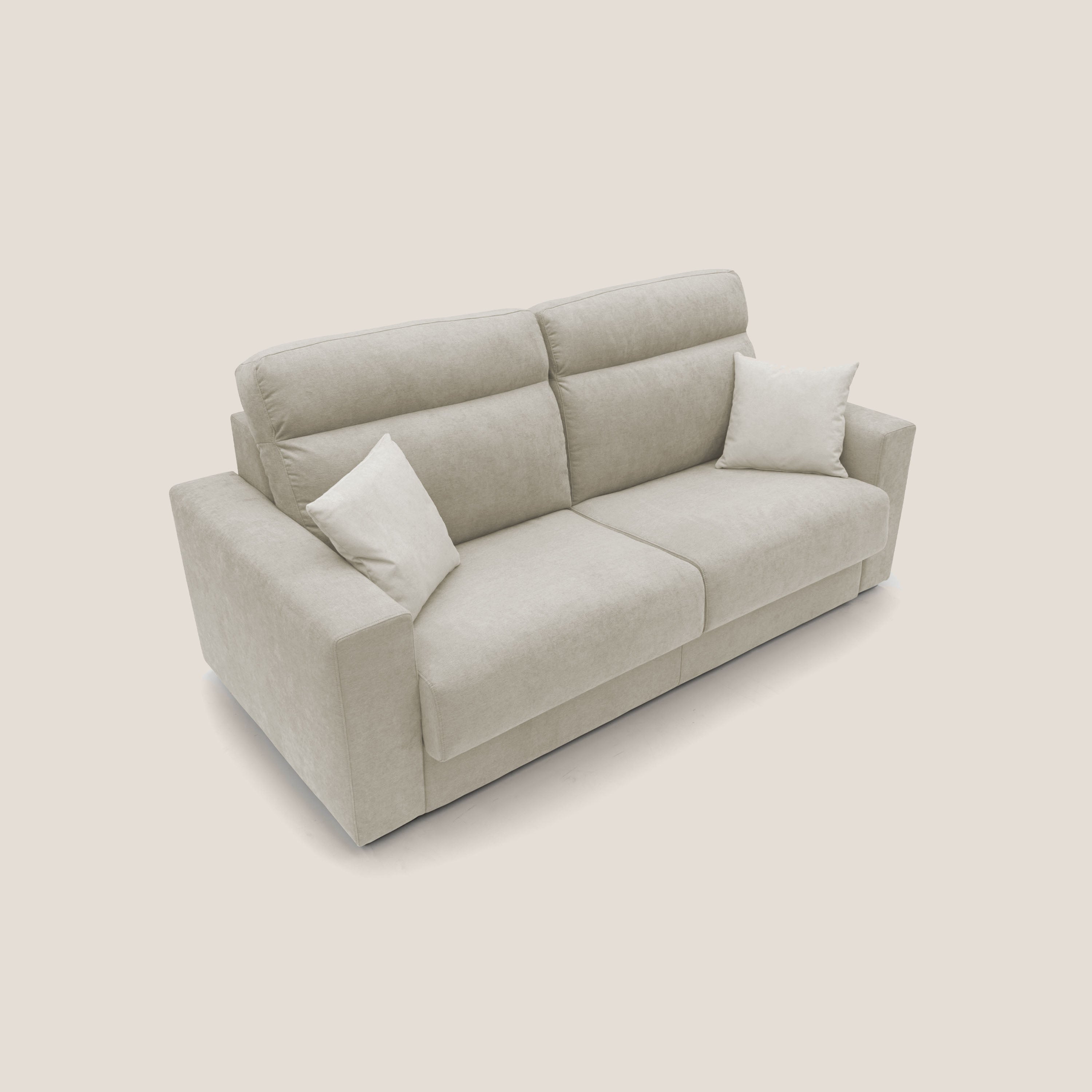 Nikita Divano letto matrimoniale con schienale morbido alto e rivestimento T02 panna - divani.store