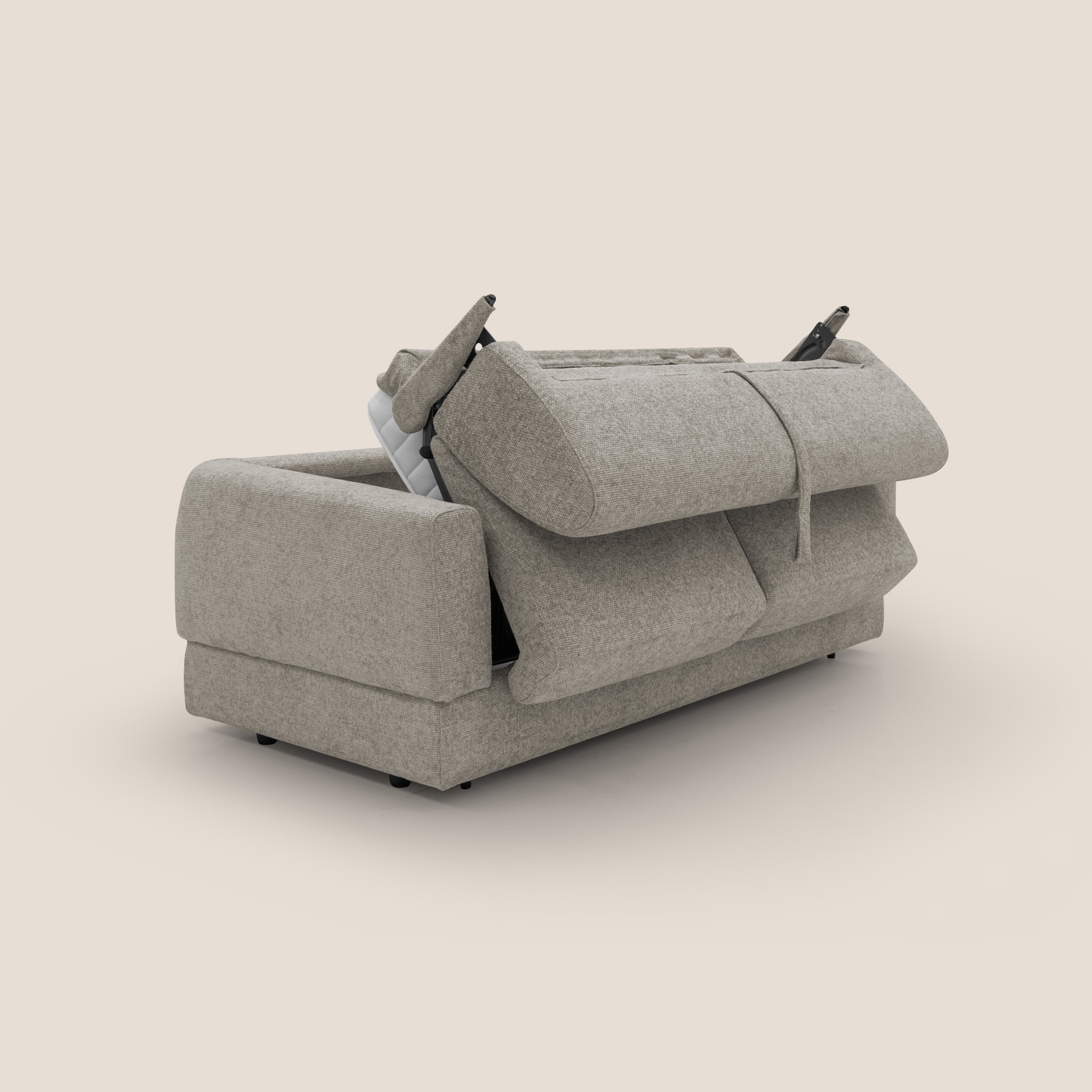 Happy Divano letto matrimoniale con materasso h18 cm in tessuto impermeabile T10 tortora - divani.store