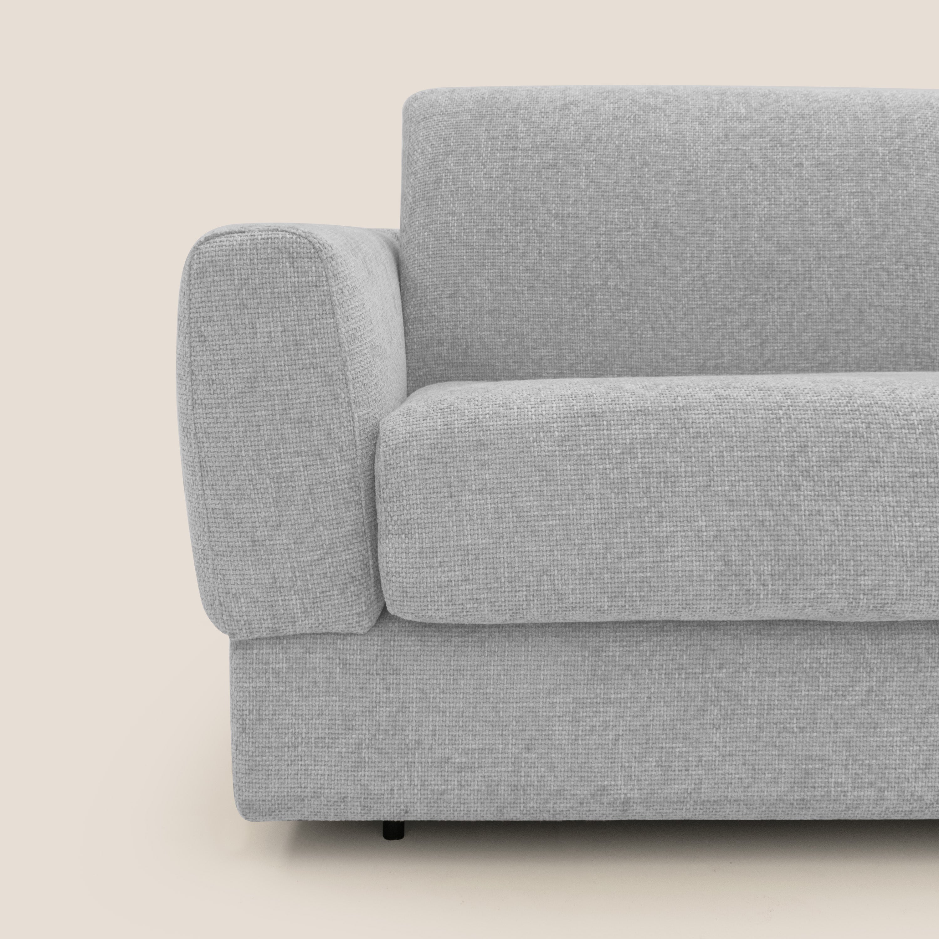 Happy Divano letto matrimoniale con materasso h18 cm in tessuto impermeabile T10 grigio chiaro - divani.store