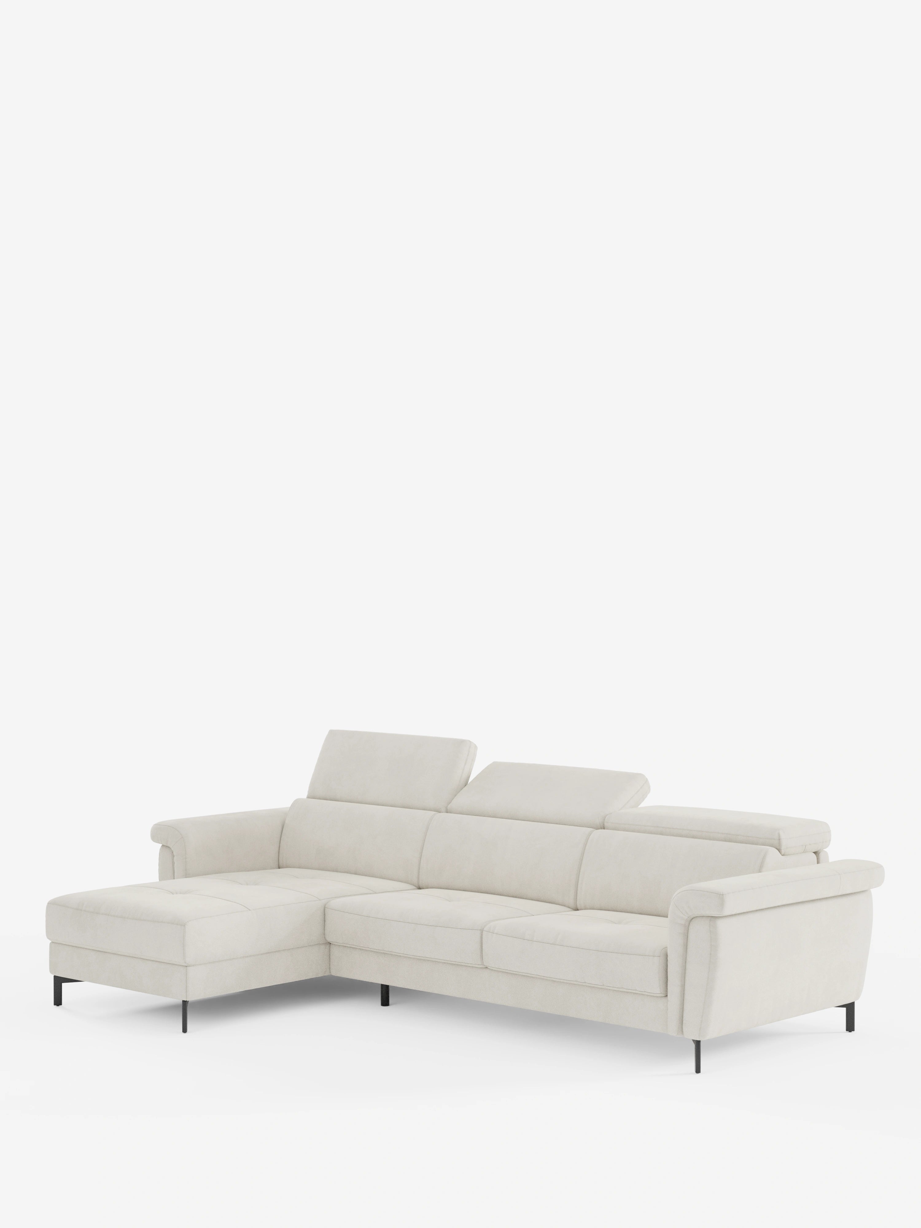 Capri Divano letto angolare con penisola contenitore e poggiatesta reclinabili - elegante tessuto smacchiabile T30