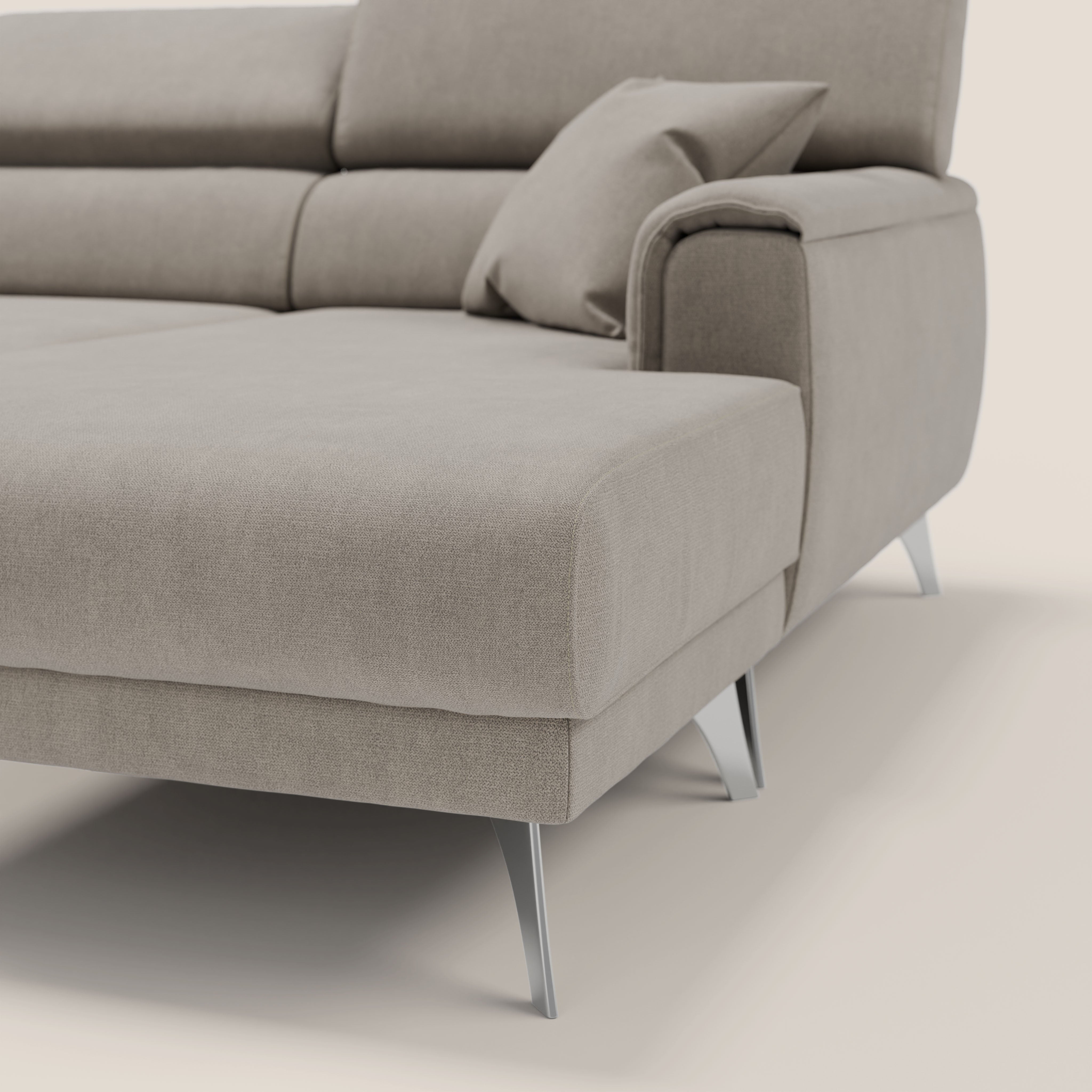 Caravaggio Divano angolare con sedute scorrevoli in tessuto morbido impermeabile T02 beige - divani.store