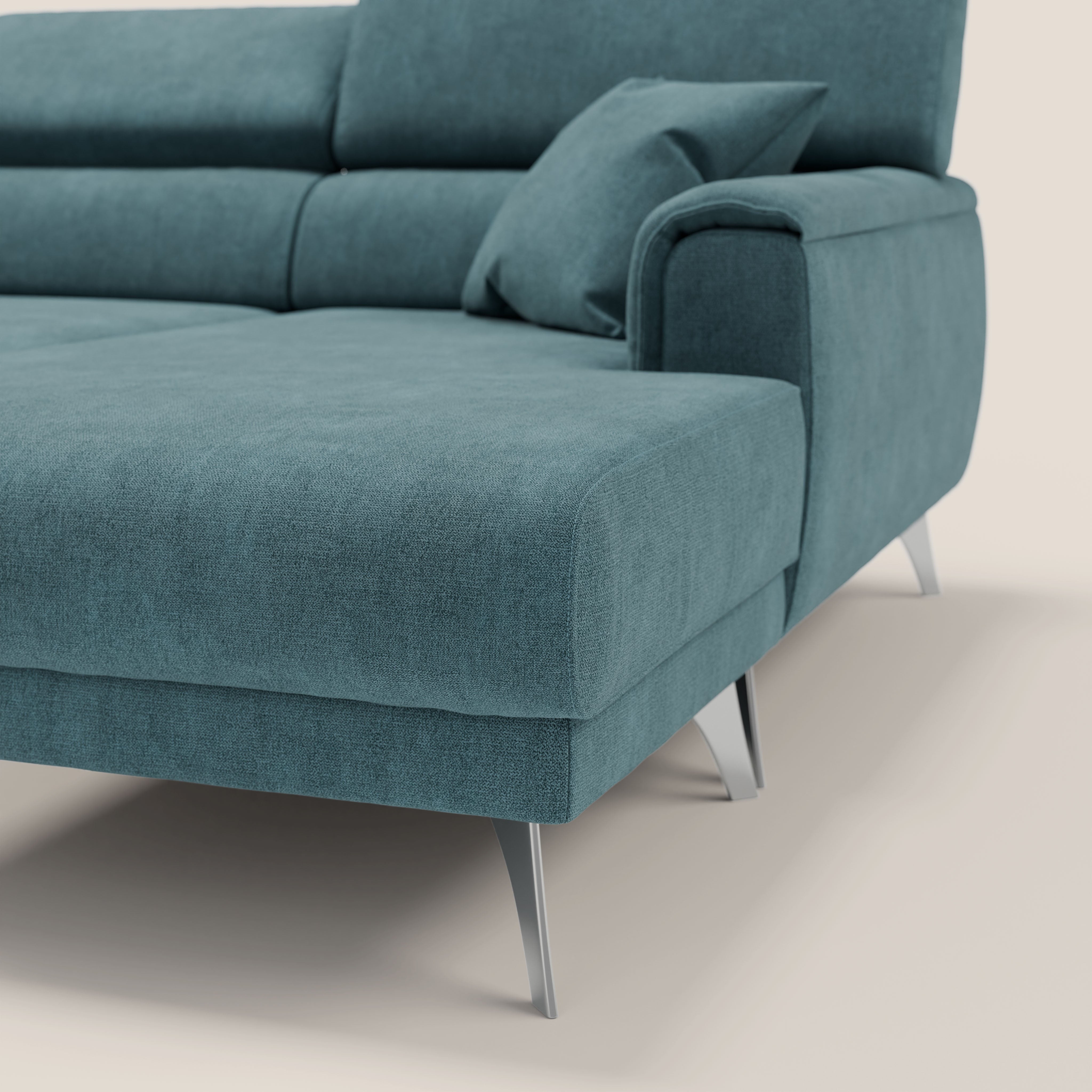 Caravaggio Divano angolare con sedute scorrevoli in tessuto morbido impermeabile T02 petrolio - divani.store