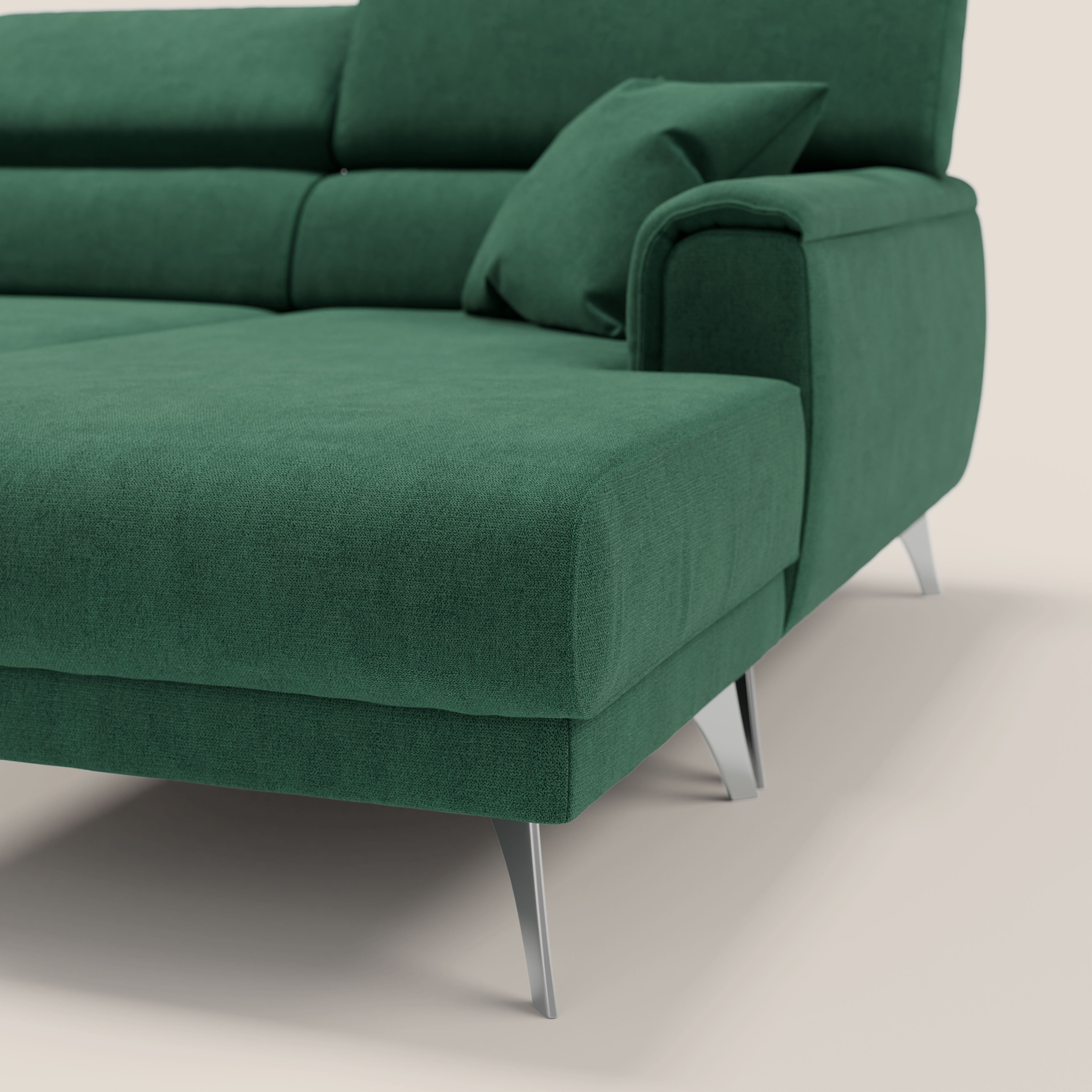 Caravaggio Divano angolare con sedute scorrevoli in tessuto morbido impermeabile T02 verde - divani.store