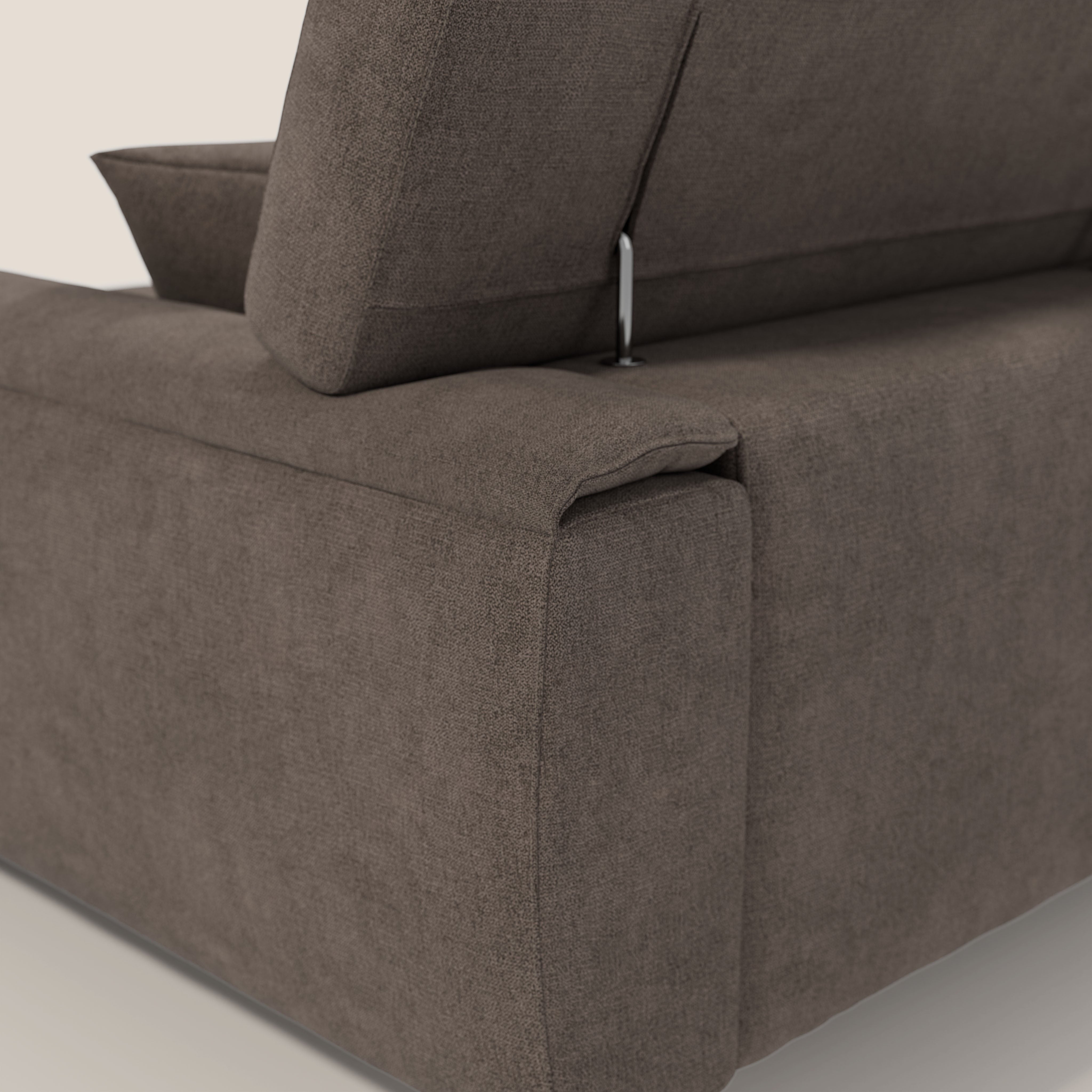 Caravaggio Divano angolare con sedute scorrevoli in tessuto morbido impermeabile T02 marrone - divani.store