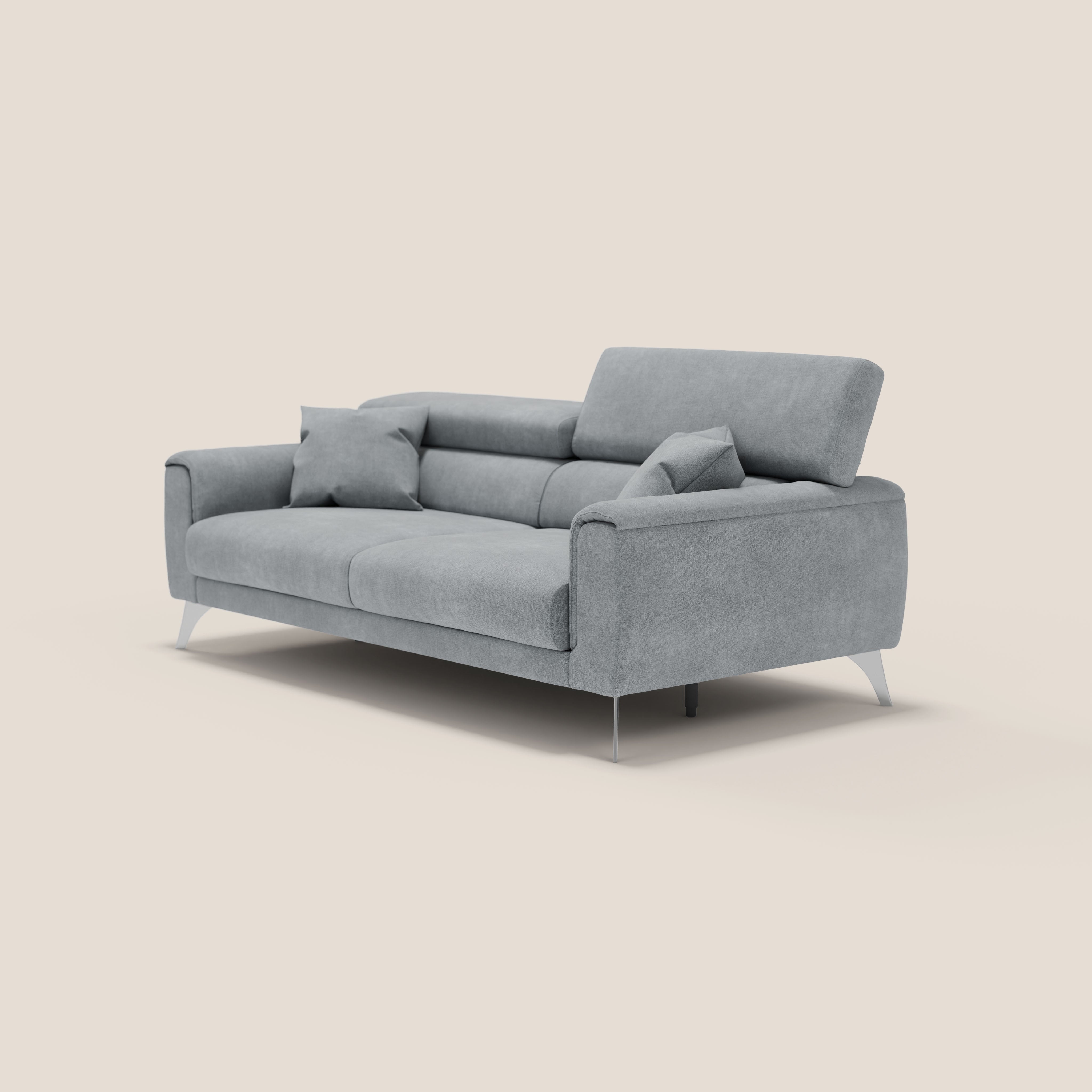 Caravaggio divano con sedute allungabili e poggiatesta reclinabili in tessuto impermeabile T02 grigio chiaro - divani.store